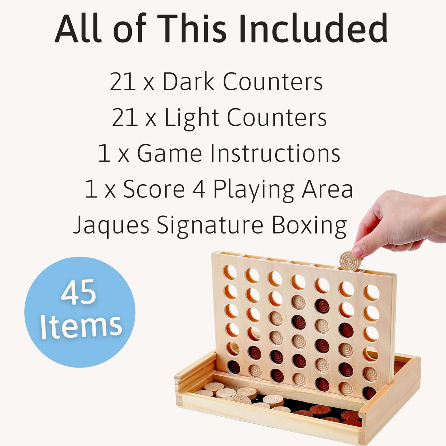 Detalle de Jaques of London Luxury Score 4 in a Row Game – Classic Wooden Travel Game for the Whole Family