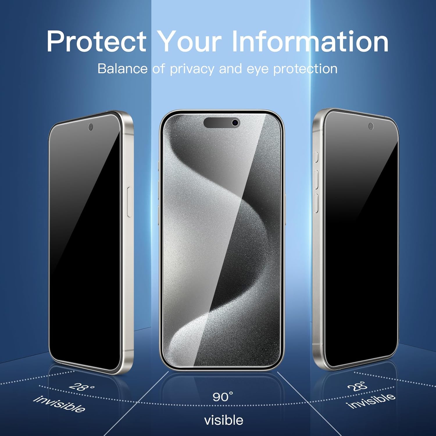 Thumbnail 3 de NEW’C 3x Privacy Tempered Glass Screen Protectors + 3x Camera Lens Protectors for iPhone 15 Pro Max (6.7")