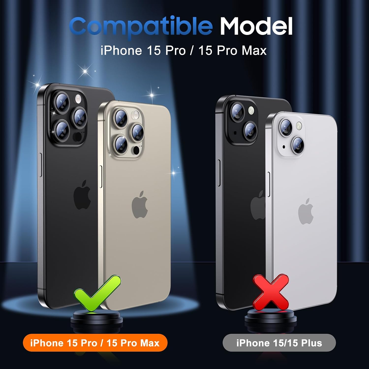 Thumbnail 6 de UniqueMe iPhone 15 Pro/15 Pro Max Camera Lens Protector, 3-Pack, All-Black