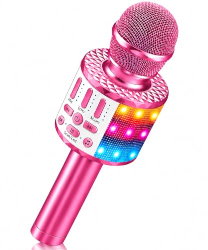 Detalle de MicQutr Karaoke-Mikrofon für Kinder mit Bluetooth, LED-Licht und 5 Stimmeffekten