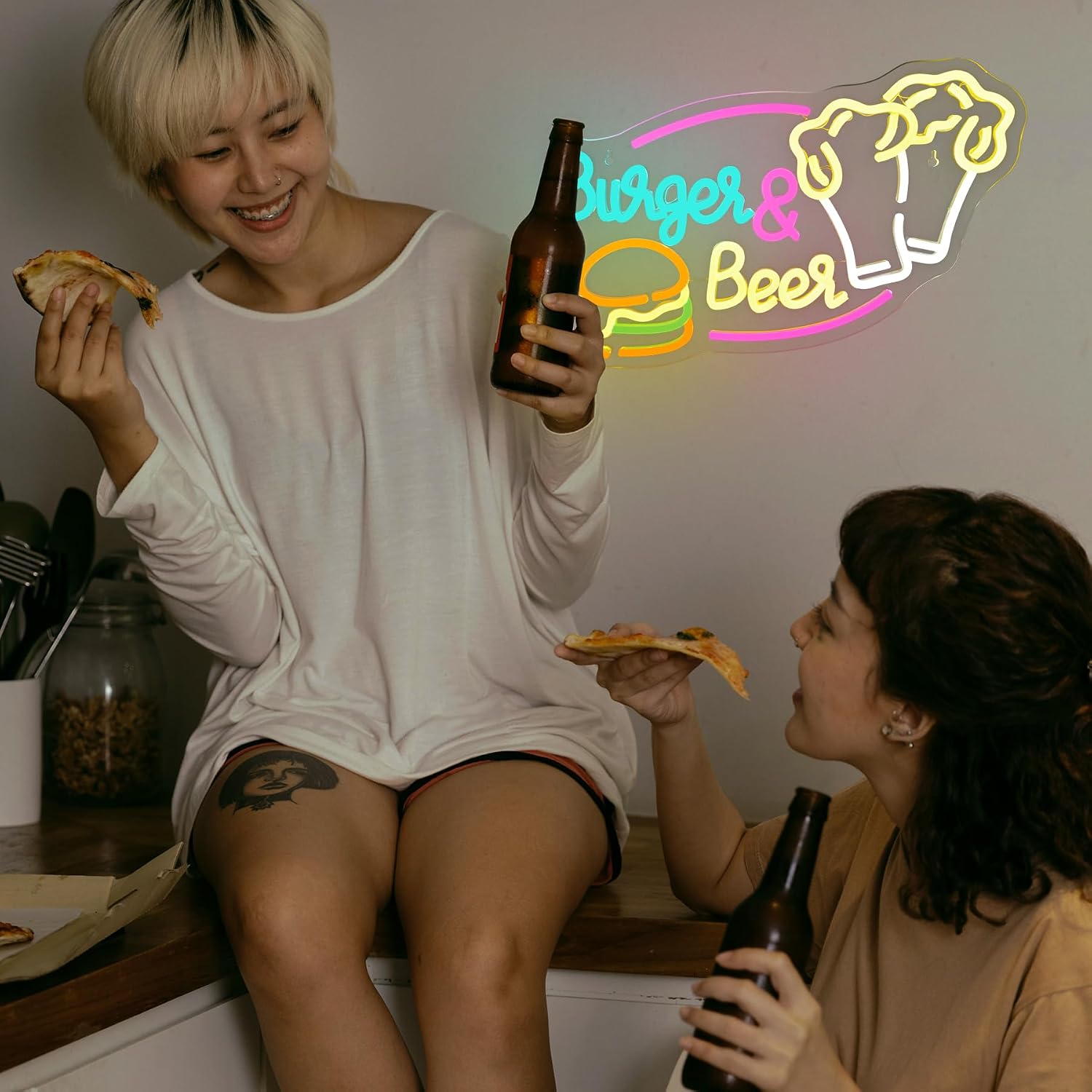 Thumbnail 6 de LUCUNSTAR „Burger & Beer“ Neon Schild mit USB-Dimmer – Wanddeko für Bar, Restaurant & Küche