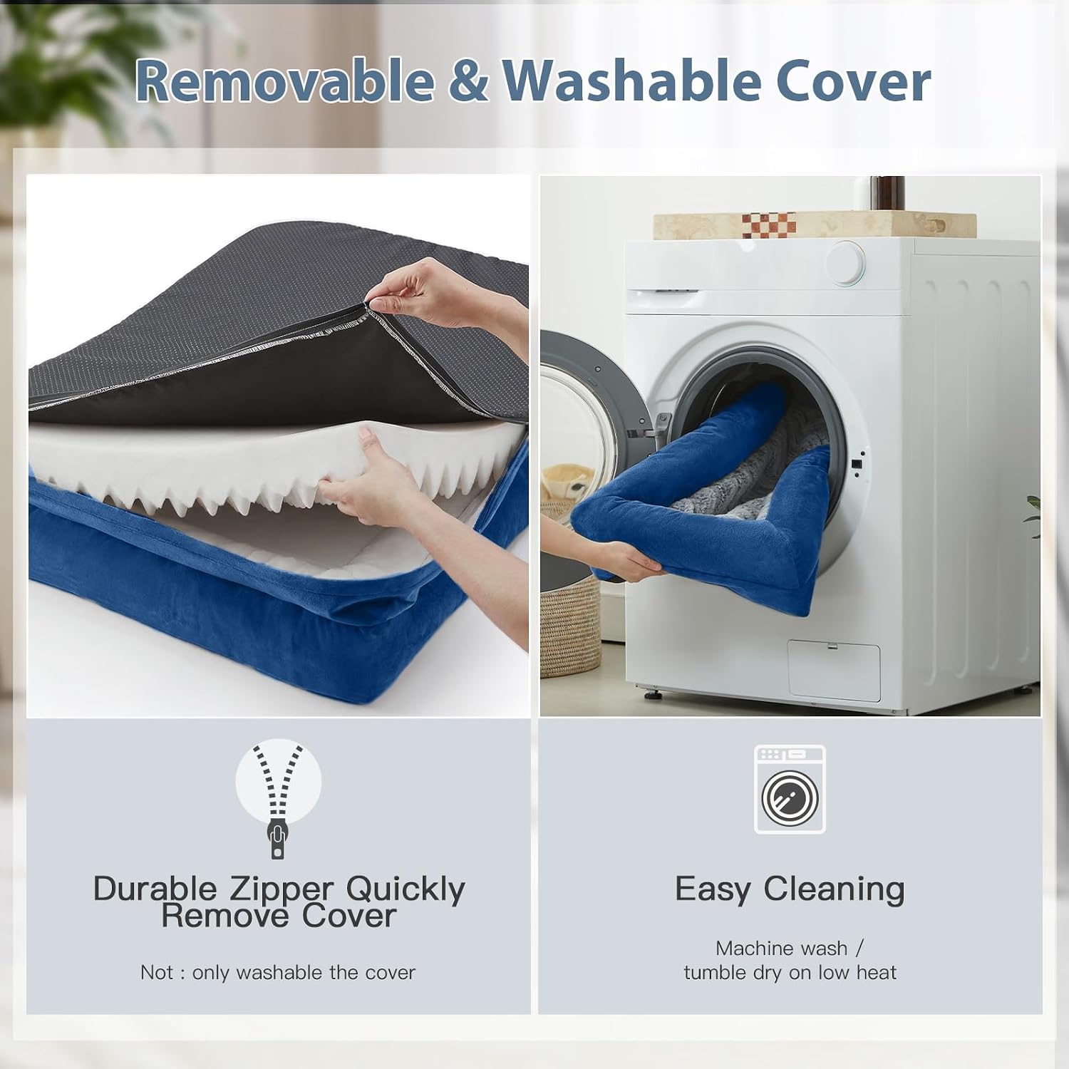 Detalle 2 de WNPETHOME XXL Orthopedic Dog Bed, Memory Foam, Bolster Sides, Blue, 45 x 35 in
