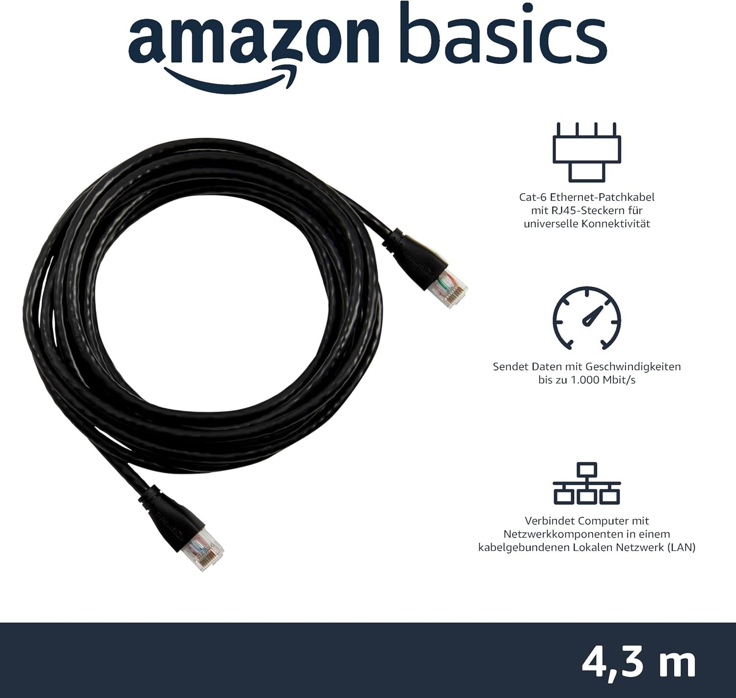 Thumbnail 1 de Amazon Basics Ethernet-Netzwerkkabel (RJ45) Cat.6, 4 m, 10er-Set in Schwarz