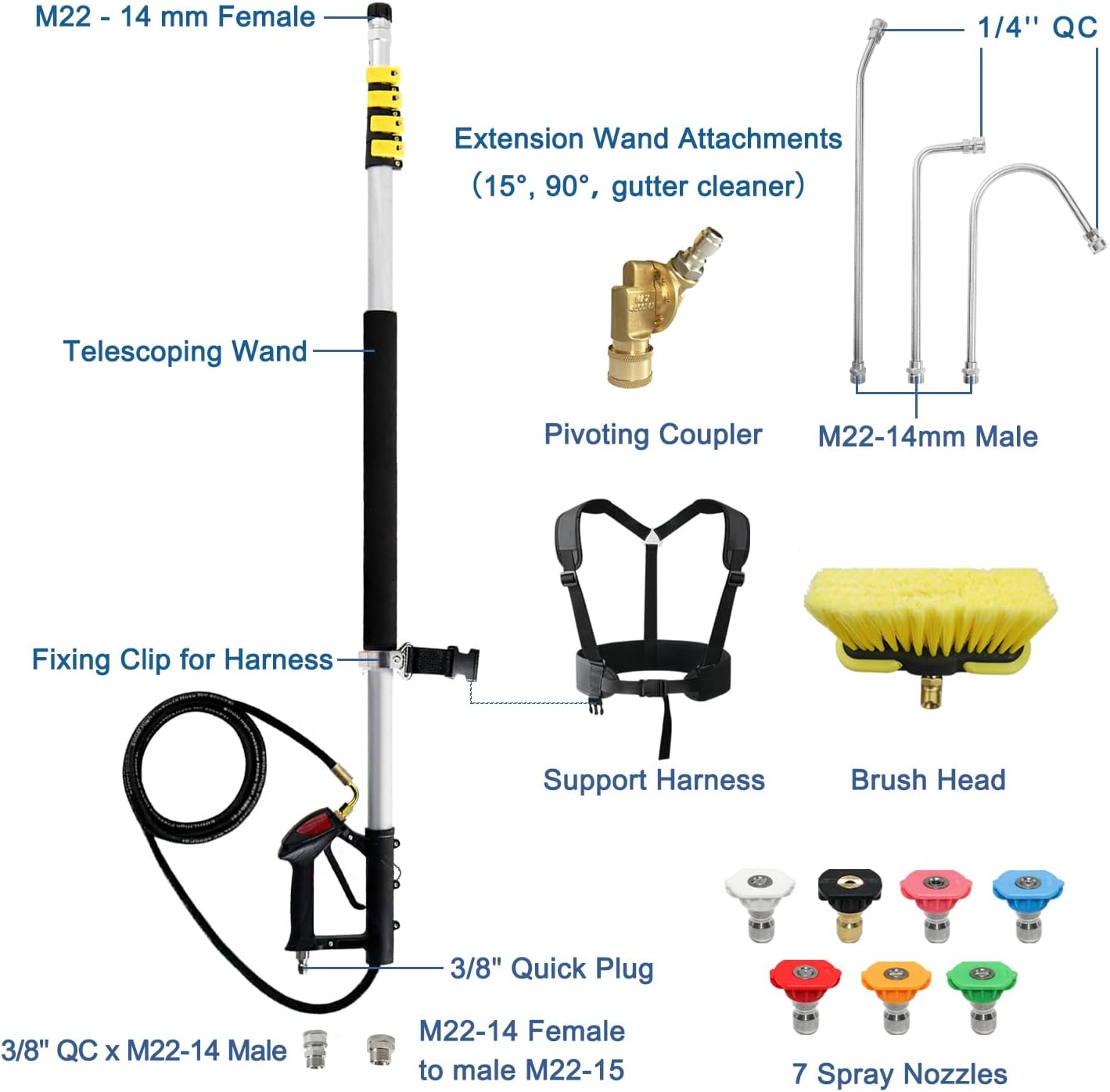 Detalle 1 de JANZ TW-002 24-Foot Pressure Washer Wand with Extension Wands and 7 Nozzles