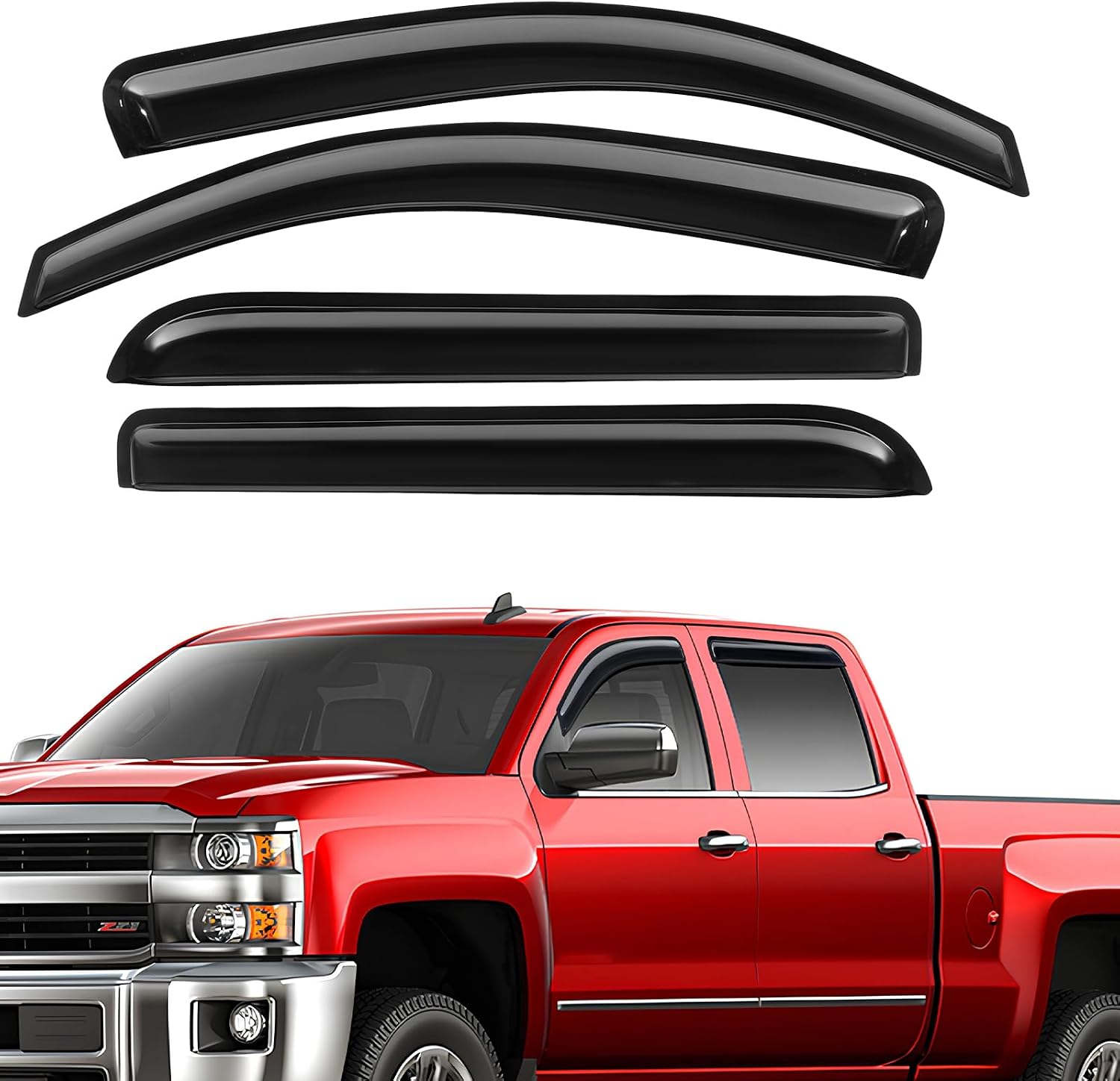 Detalle de GEARMEISTER Rain Guards for Chevy Silverado / GMC Sierra 1500 Crew Cab (2014–2018) - Tape-On Window Deflectors
