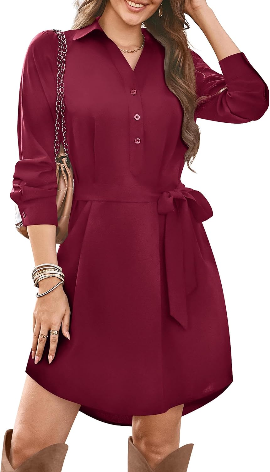 Thumbnail 6 de Florboom Damen Langarm-Blusenkleid mit V-Ausschnitt aus Chiffon und Taschen
