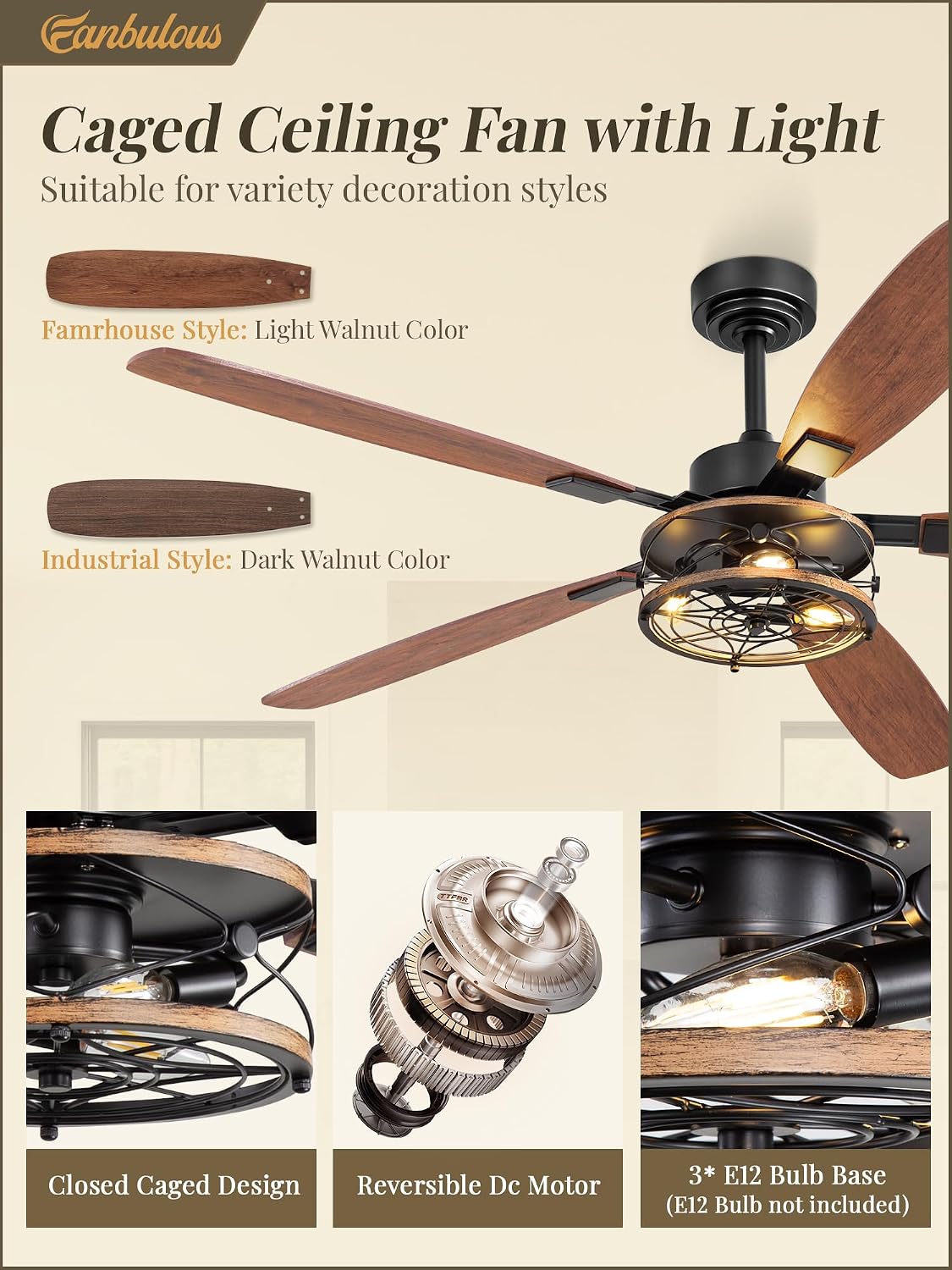 Detalle de Fanbulous Ceiling Fan with Light, 60-Inch