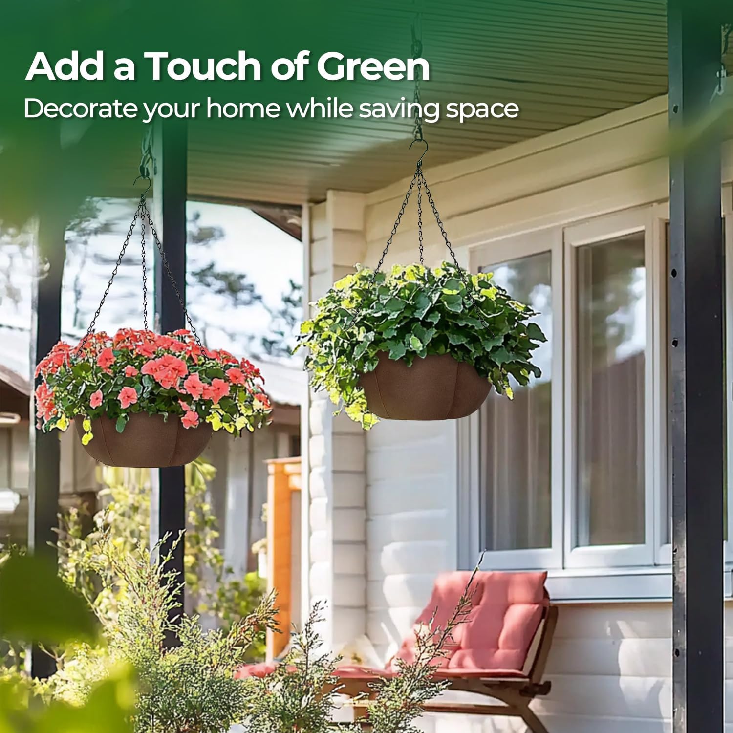 Thumbnail 5 de T4U Hanging Baskets Outdoor 6 Pack (30.5cm) with Tray & Rustproof Chains