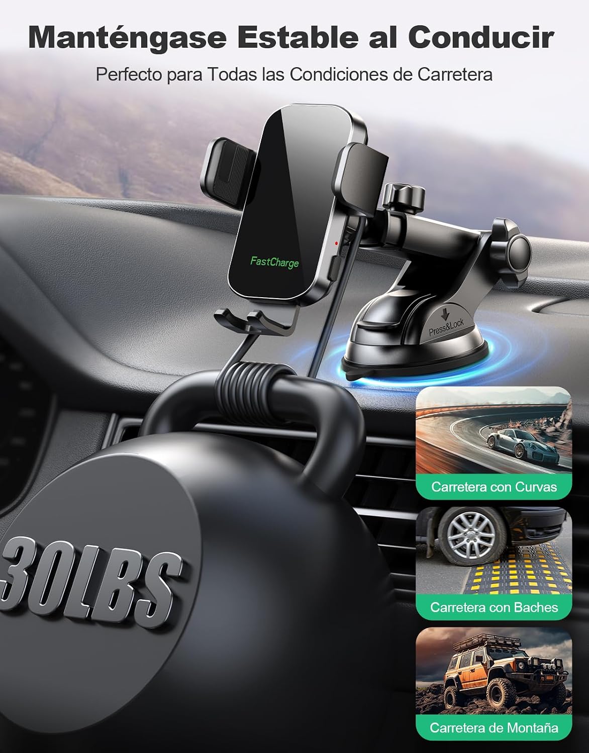 Detalle 2 de Glangeh Cargador Inalámbrico Coche 15W