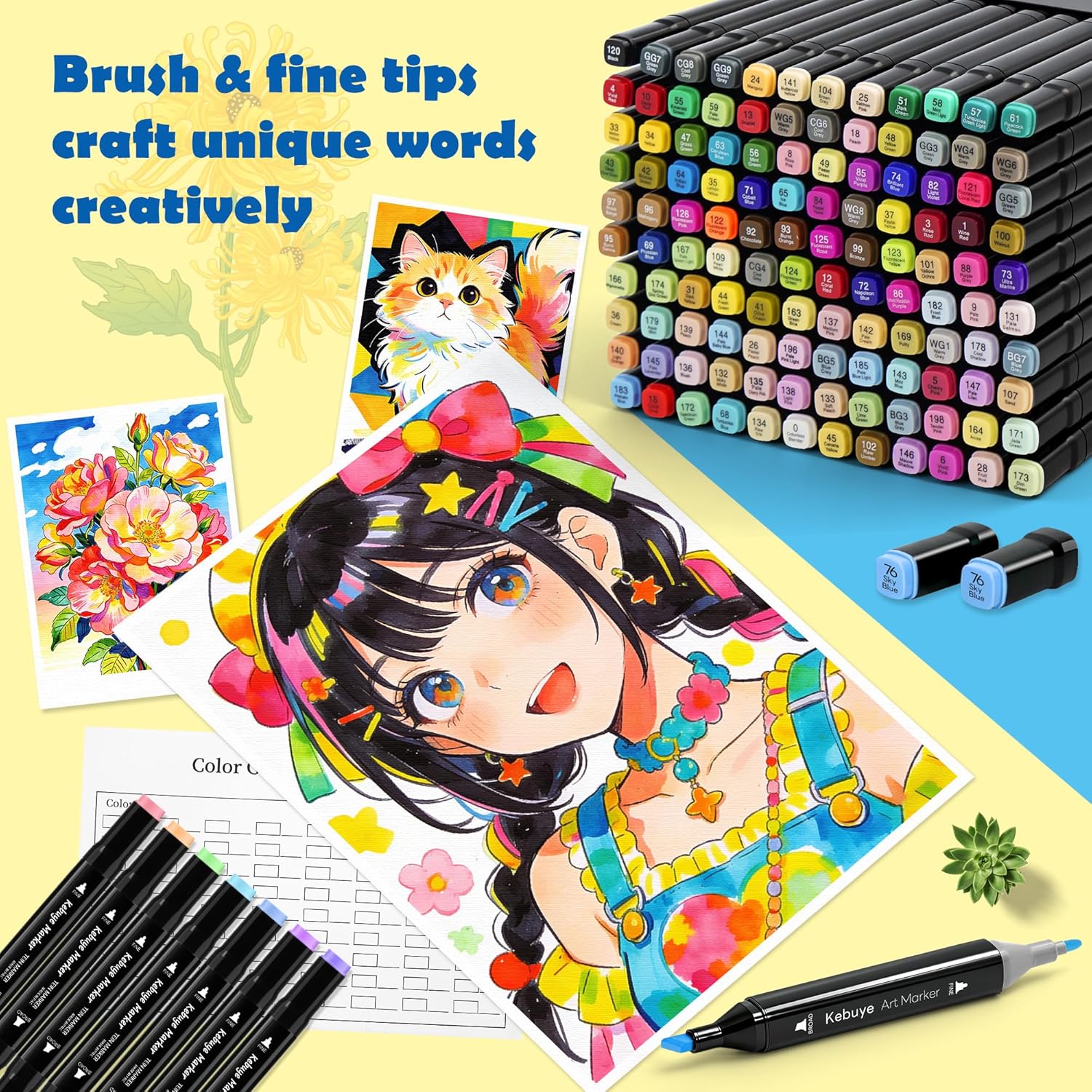 Thumbnail 4 de Kebuye Alkohol Marker Set 120 Farben – Twin Tip, alkoholbasierte Marker für Manga, Design und Illustration