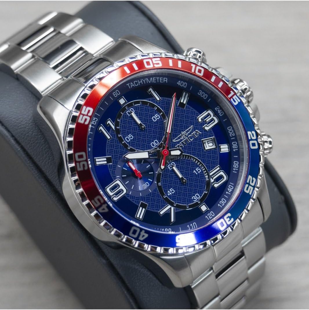 Detalle de Invicta Specialty 34030 da uomo, cassa in acciaio da 45 mm con quadrante blu e movimento al quarzo