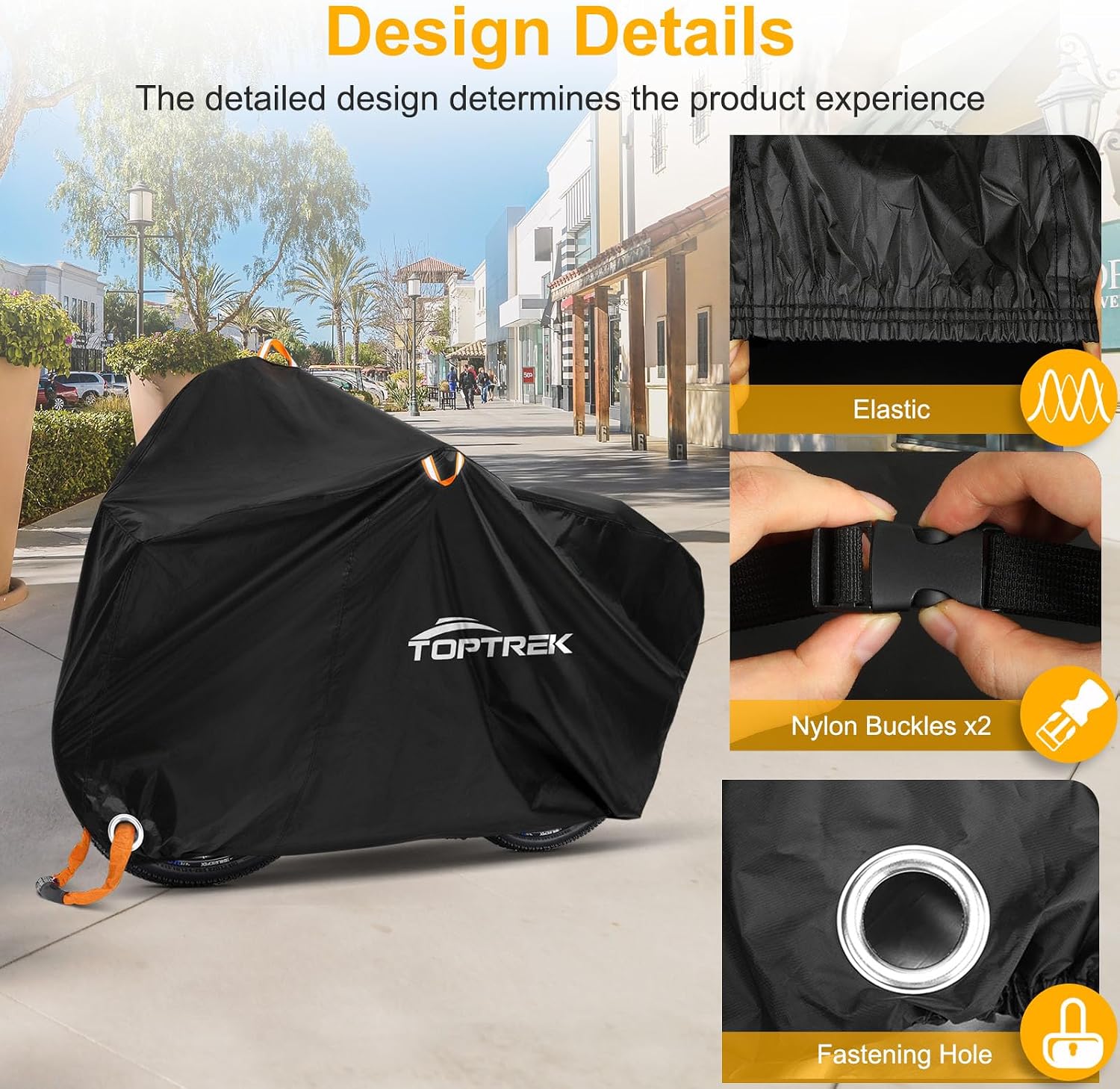 Detalle de toptrek Bike Cover for 2 Bikes (210D Oxford) – Waterproof Outdoor Cover with Storage Bag