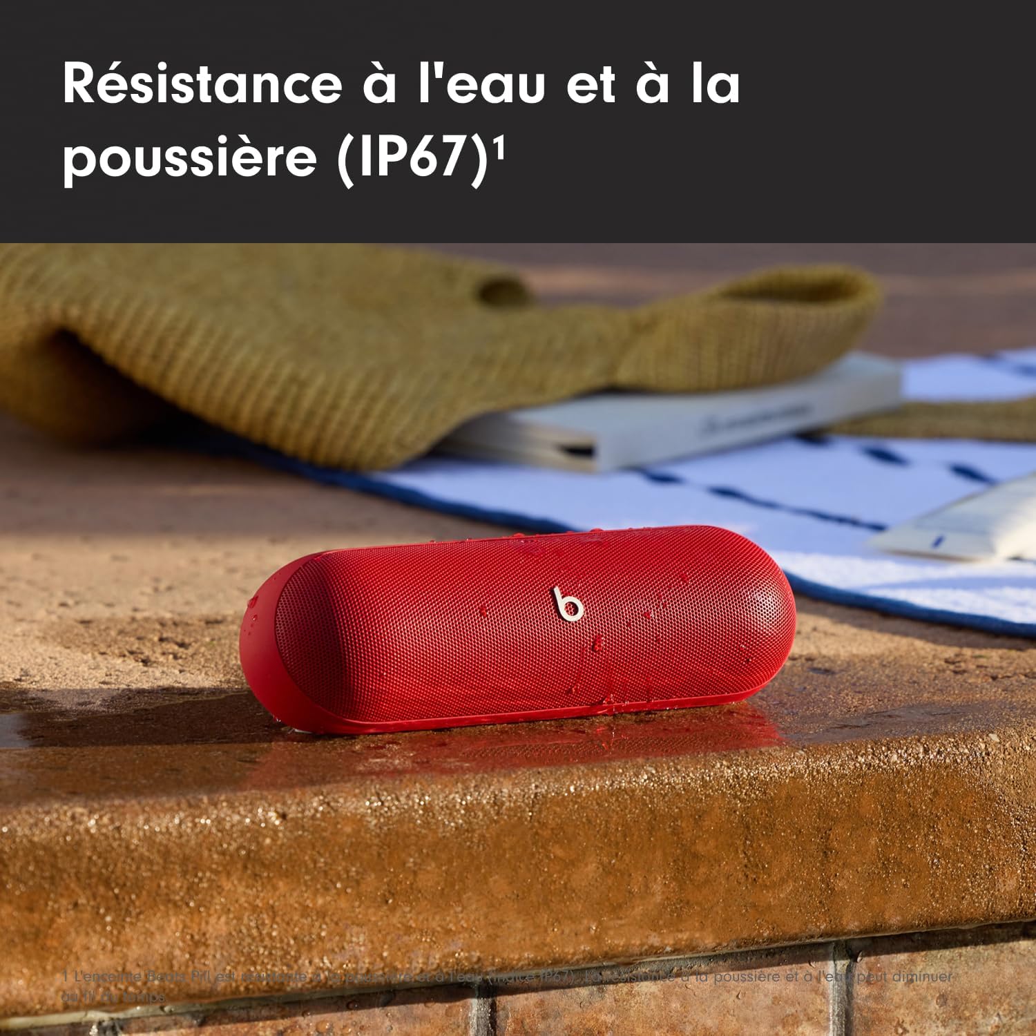 Detalle de Beats Pill – Enceinte Bluetooth sans Fil avec Recharge USB-C, IP67 et 24 h d’autonomie en rouge flamboyant