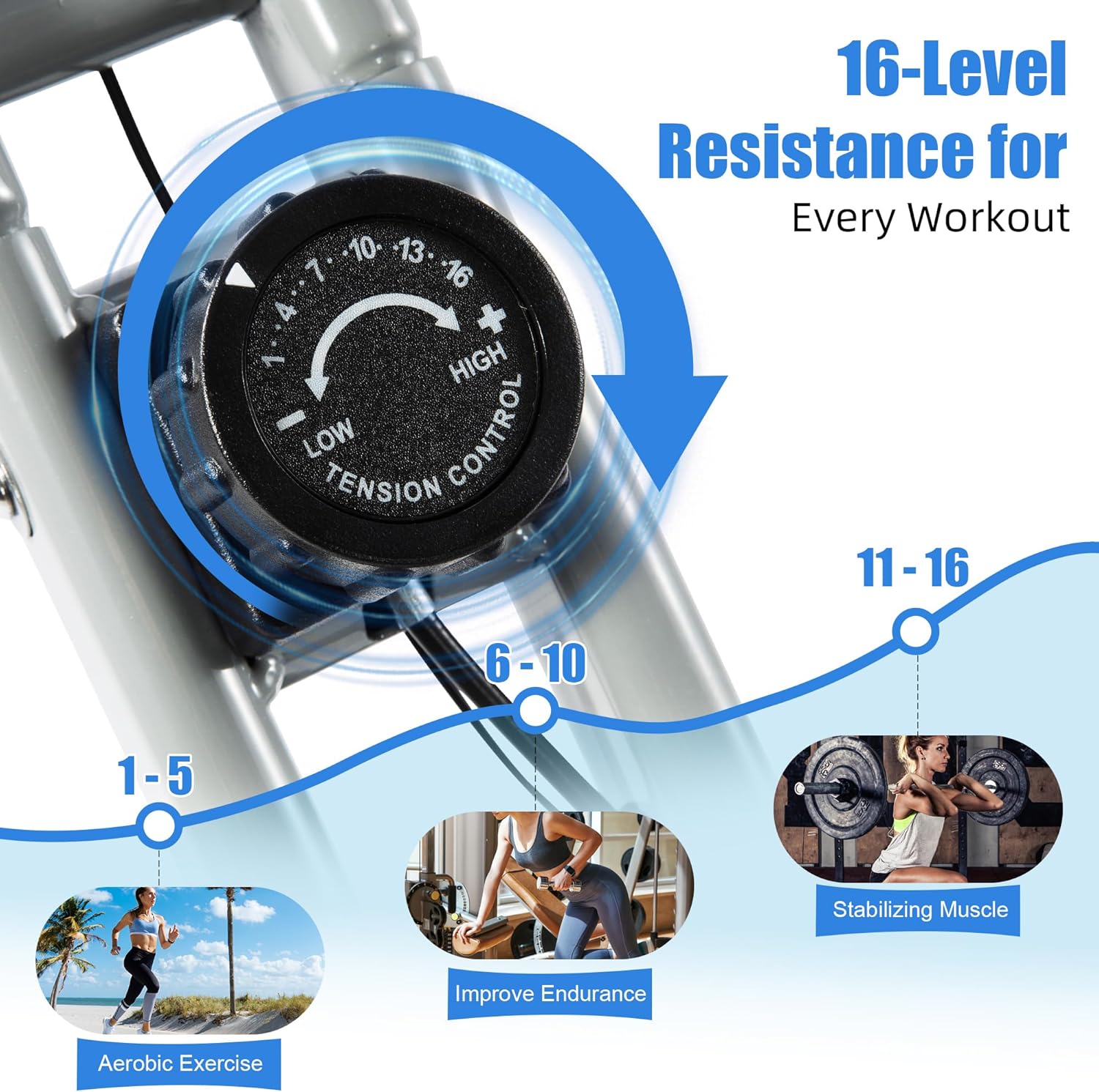 Thumbnail 2 de BARWING 5-in-1 Foldable Stationary Exercise Bike (16-Level Magnetic Resistance) for Home Workouts