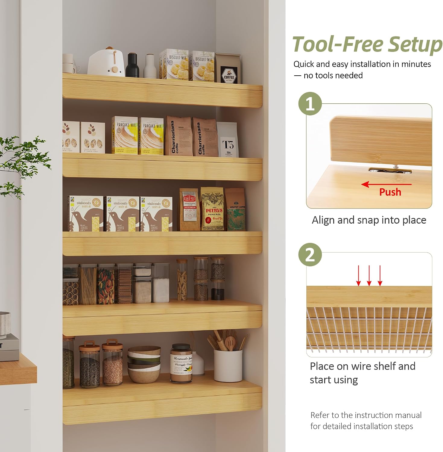 Thumbnail 3 de ClimbHope Bamboo Wire Shelf Covers (5pcs, 30" W x 16" D, Natural)