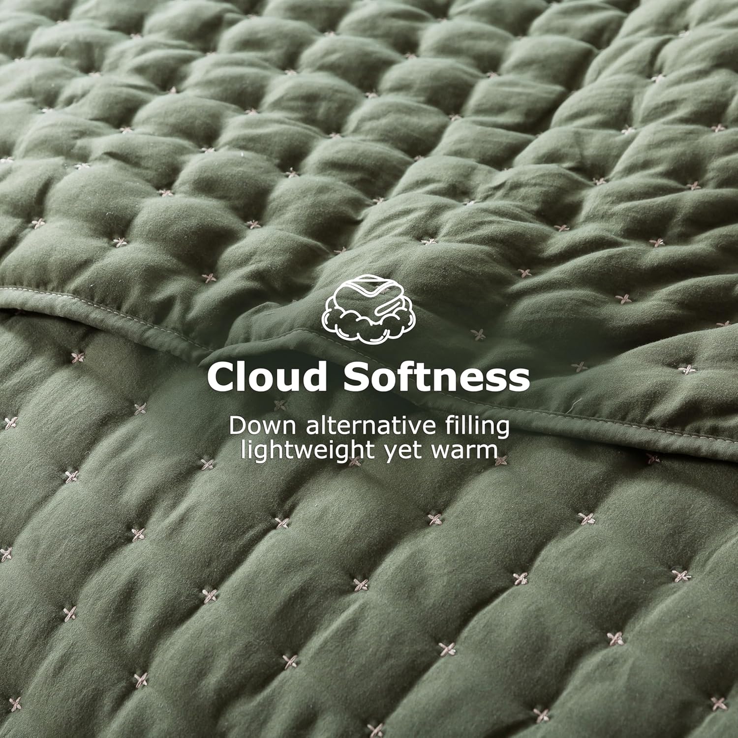Detalle de WDCOZY Queen Size Quilts Bedding Set (3 Pieces) Moss Green – Lightweight Microfiber Quilt with 2 Pillow Shams