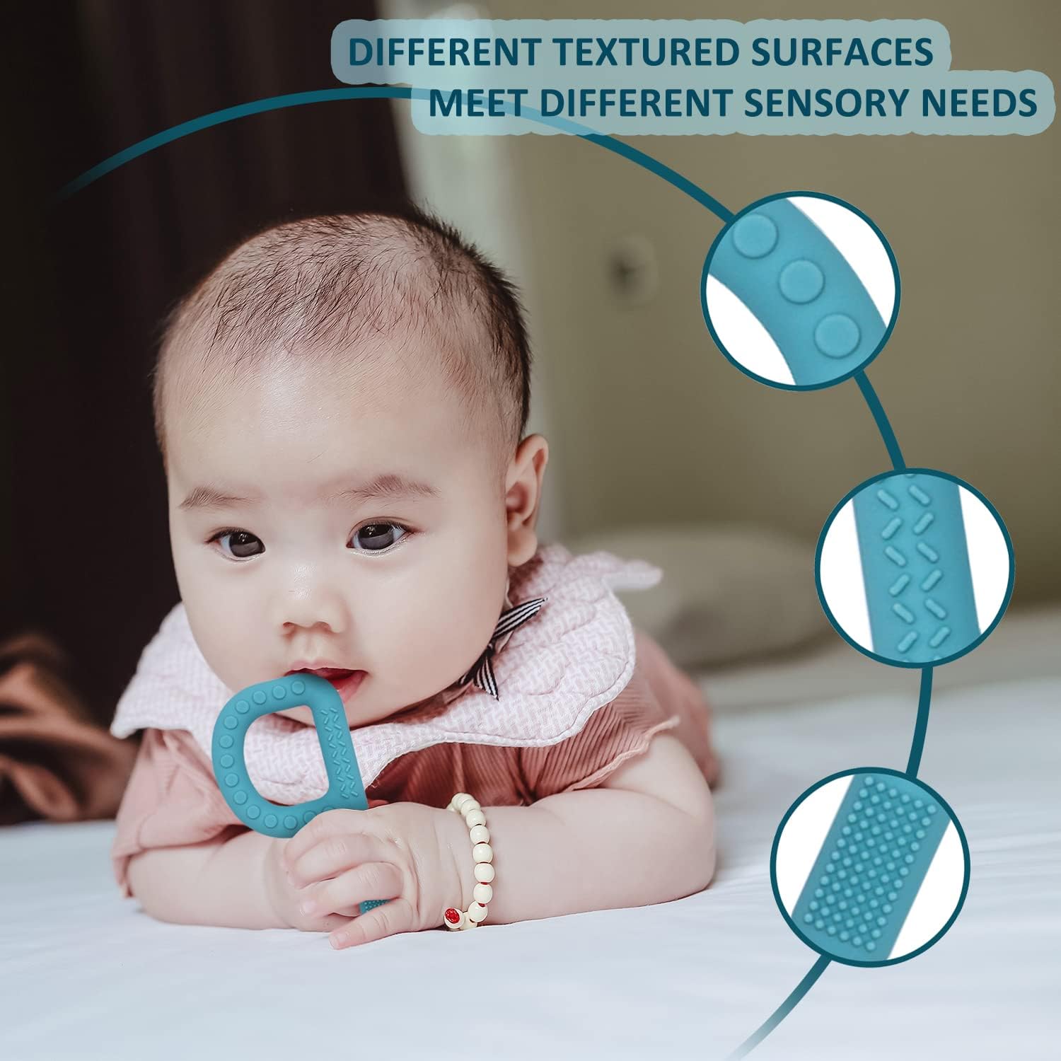 Detalle de Flyaway P-Shape Silicone Baby Teethers, 4-Pack with Textured Surfaces