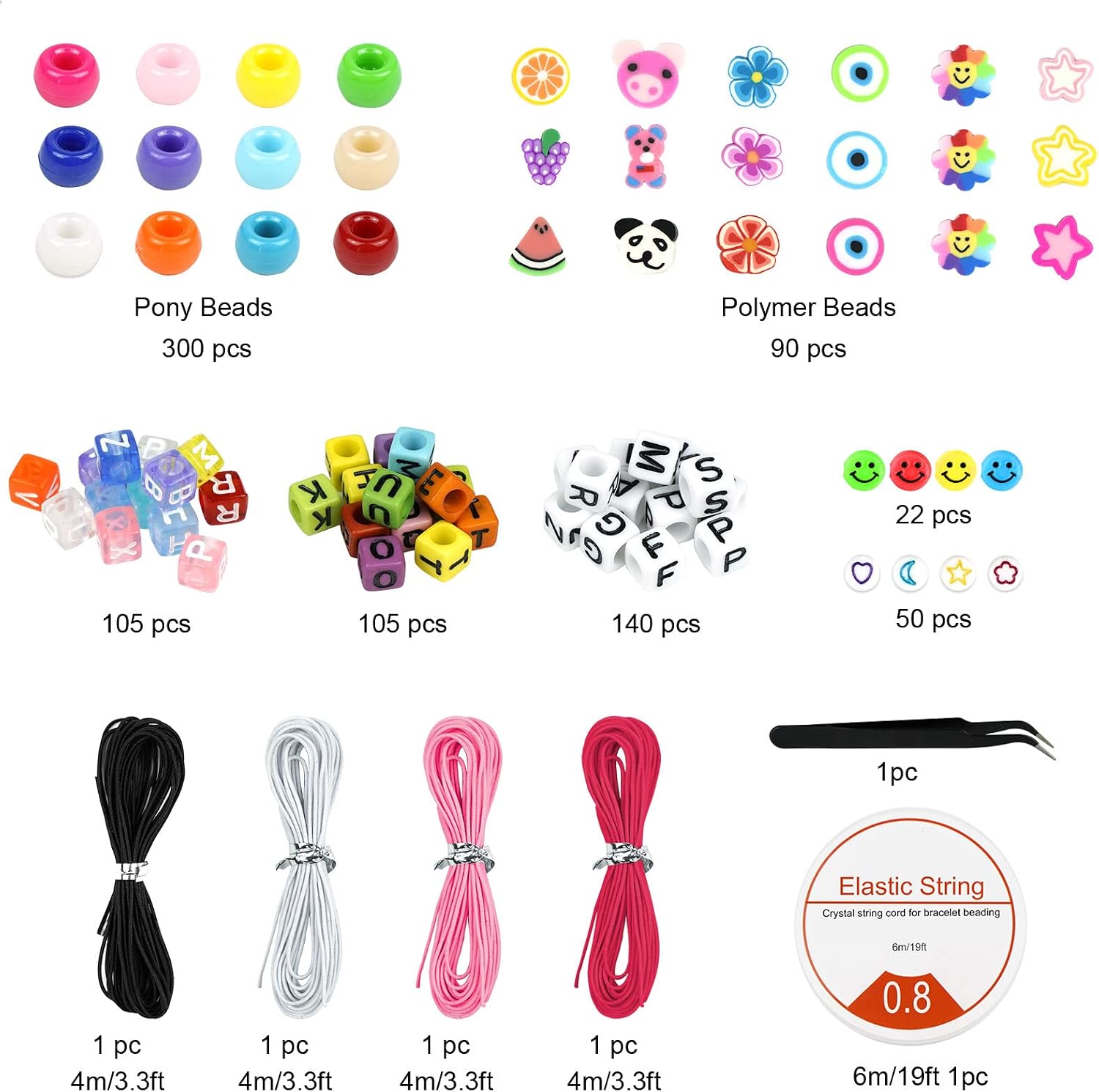 Detalle de Dowsabel RXZ03 Bracelet Making Kit with Letter, Pony & Polymer Clay Beads