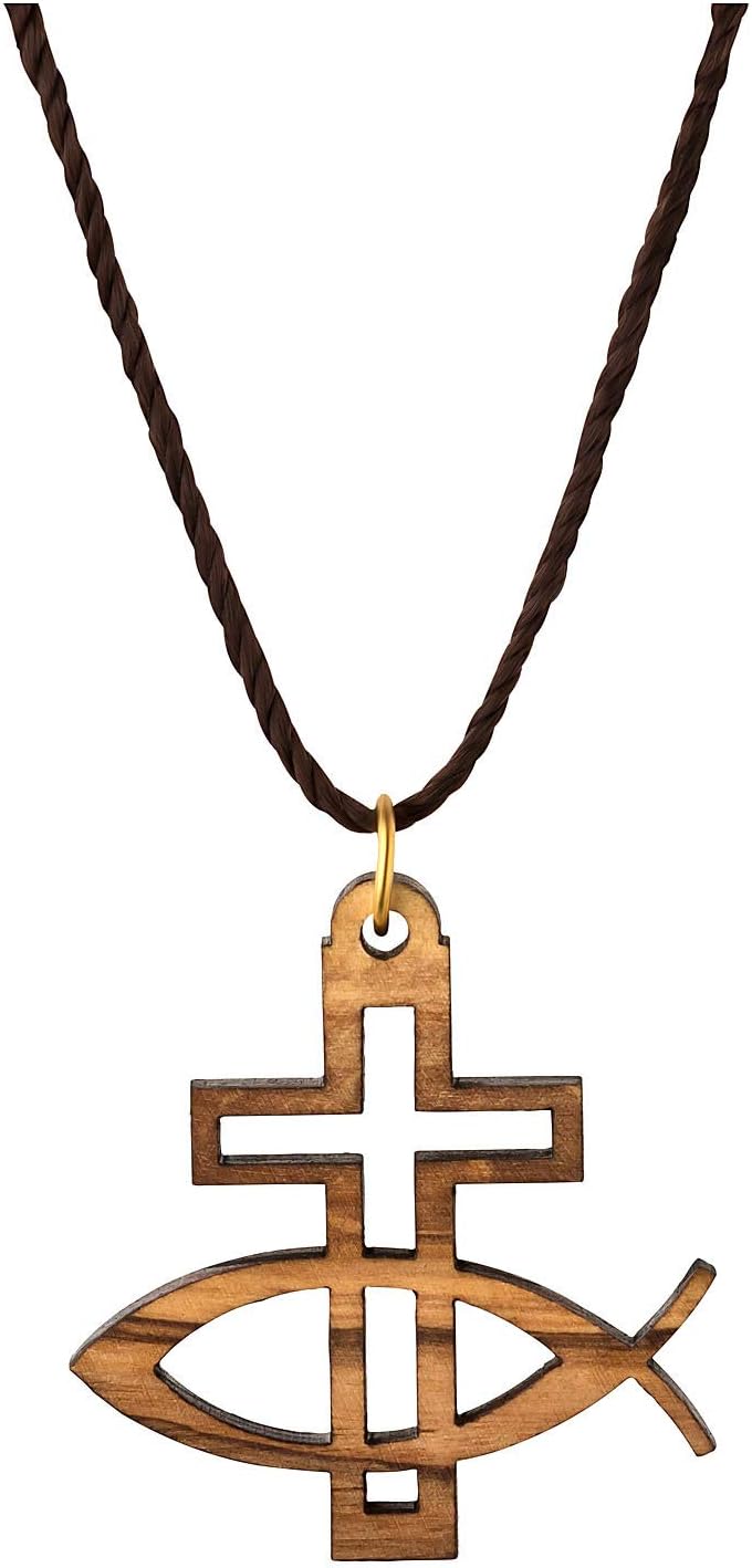 Detalle 2 de MaMeMi Kette mit Kreuz-Anhänger aus Olivenholz & Edelstahl – Symbol für Leben, Wachstum & Schutz