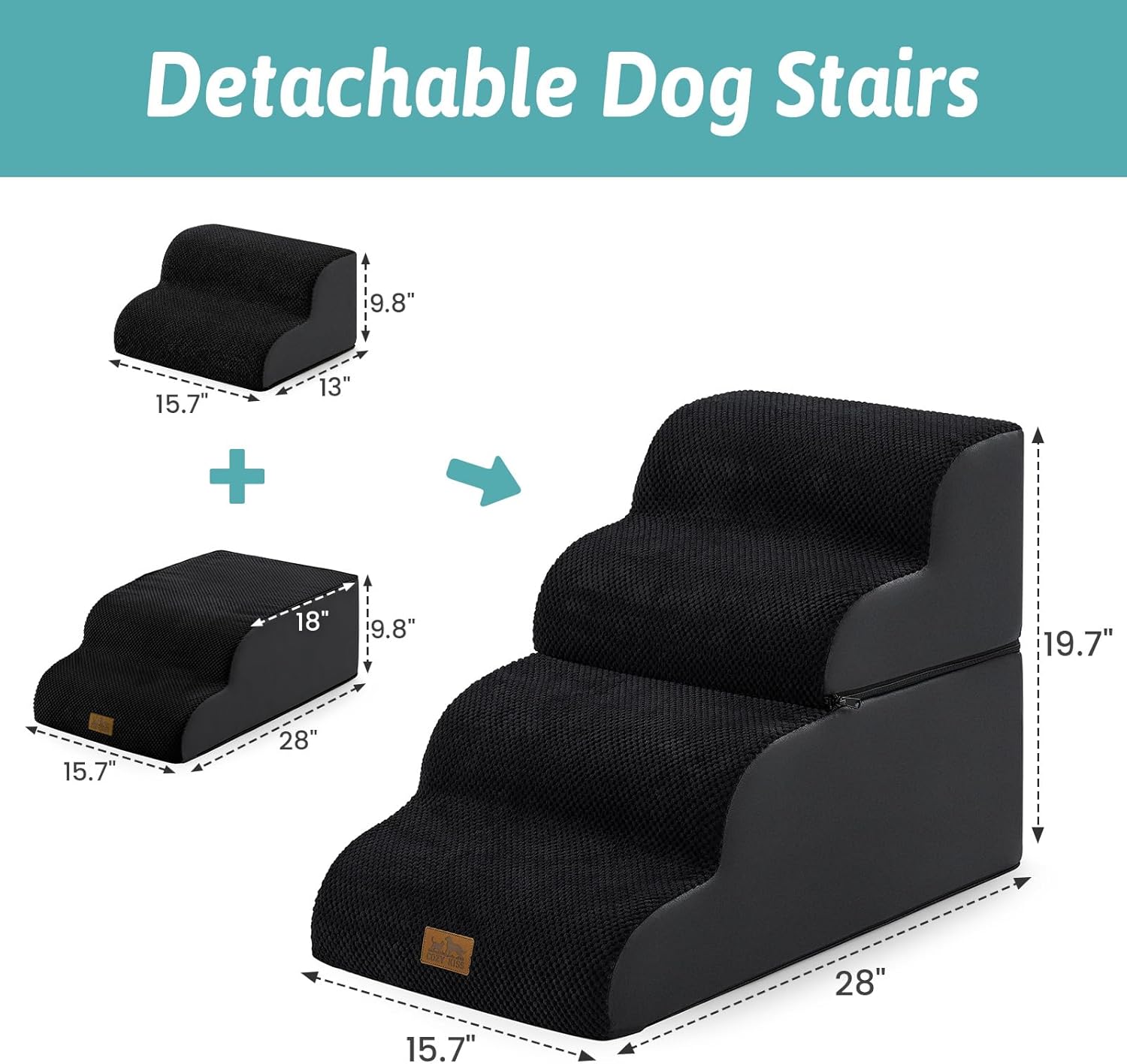 Thumbnail 1 de COZY KISS Dog Stairs for Small Dogs — 19.7" High, Detachable Ramp with High-Density Foam