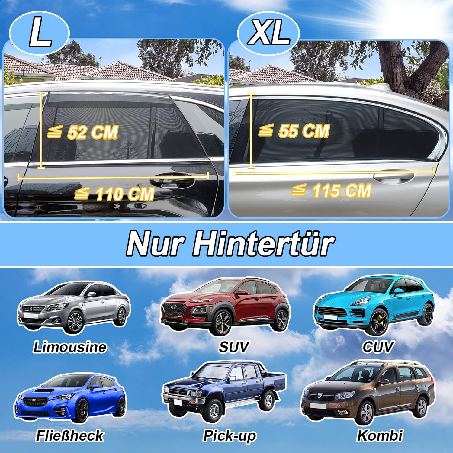 Detalle de Lechin Sonnenschutz Auto Baby Universal Netz für UV-Schutz — 2 Stück (L) für Seitenscheibe