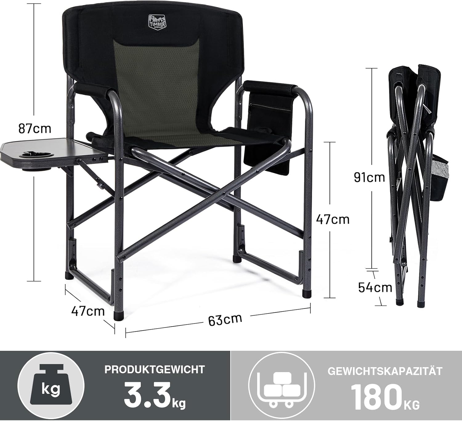 Thumbnail 2 de TIMBER RIDGE 2er Campingstuhl faltbar ultraleicht (3,3 kg) mit Seitentisch für Camping, Angeln & Strand