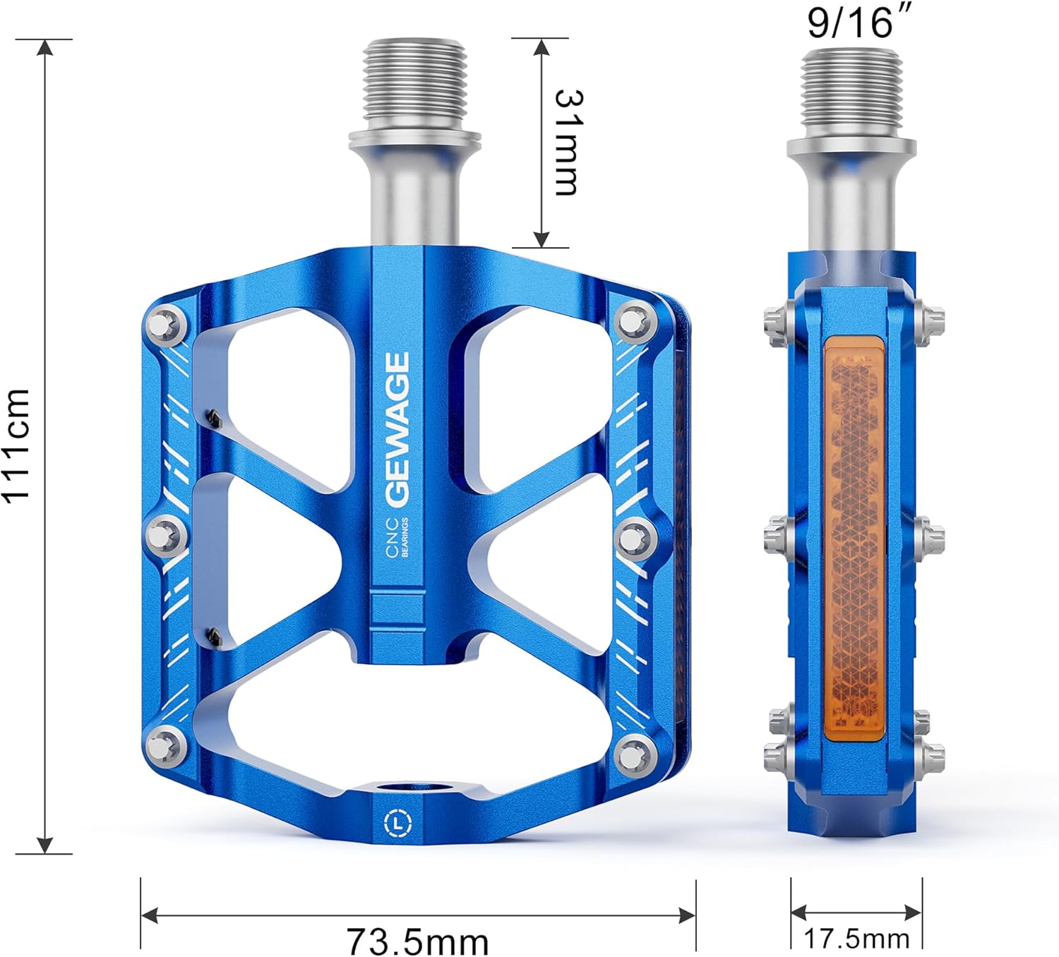 Thumbnail 2 de GEWAGE Pédales pliantes en aluminium CNC 9/16'' avec réflecteurs – pour vélos pliants et mini vélos