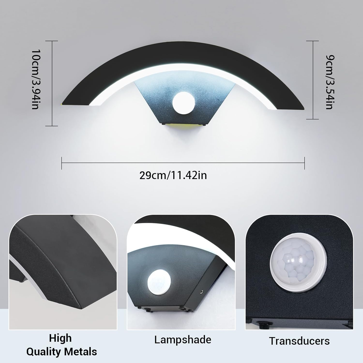 Thumbnail 3 de Set da 2 applique da esterno LED con sensore di movimento 24W IP65, design a U nero, 6500K (luce bianca fredda)