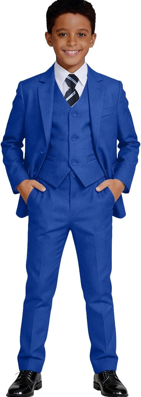 Detalle de Visaccy Boys Formal Slim Fit Suit Set (12) – Versatile Black Dress Outfit for Ring Bearer and Special Occasions
