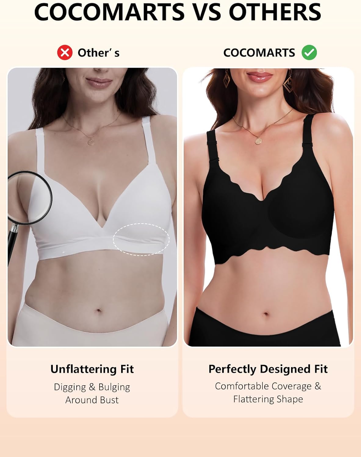 Detalle 2 de COCOMARTS CC-BRA1013-CC Jelly Bra for Women, Wireless Support and Scalloped Design