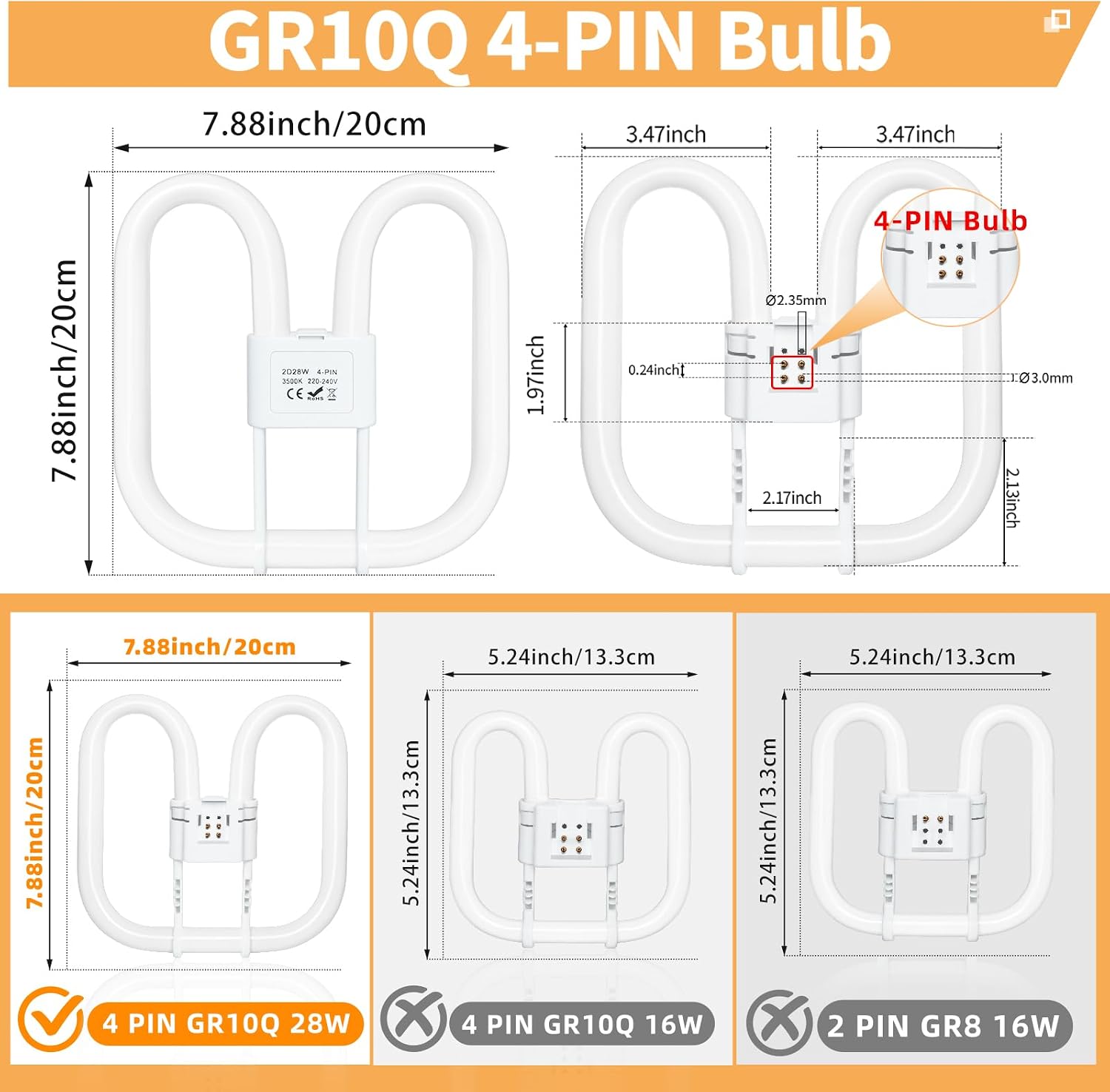 Thumbnail 2 de GR10Q GR10q 4‑PIN 28W 20x20cm CFL bulb