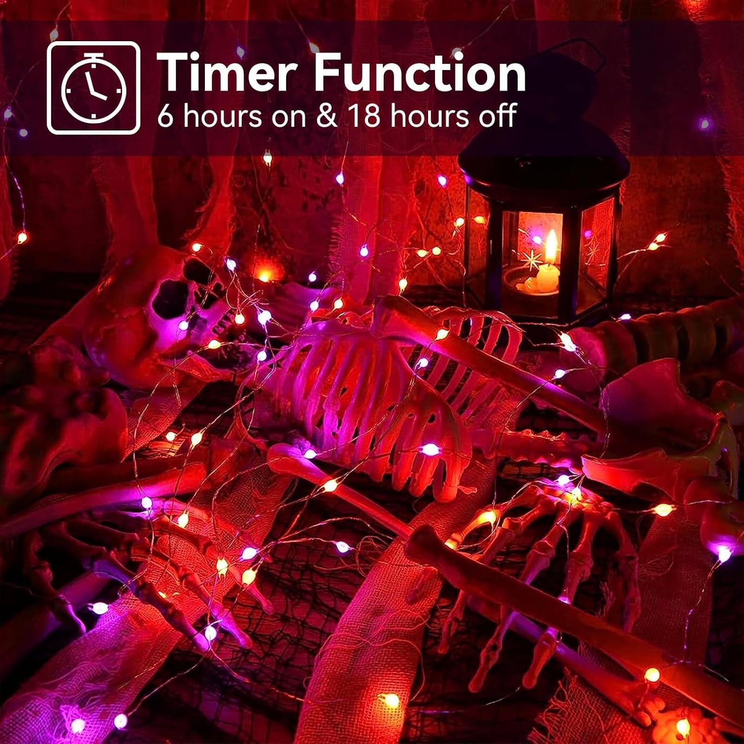 Thumbnail 2 de AcaJoe JT000130GYCA Halloween String Lights, 2 x 100 Orange & Purple LEDs