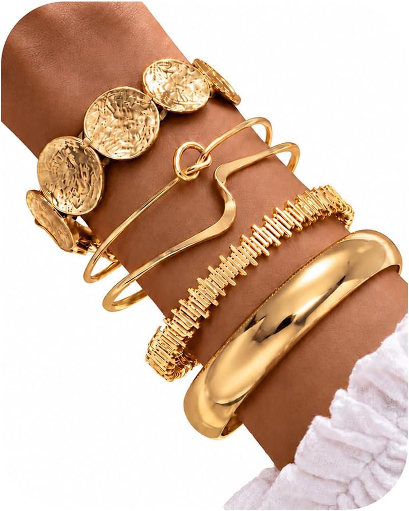 Detalle de Gold Bangle Bracelet Set, 5-Piece