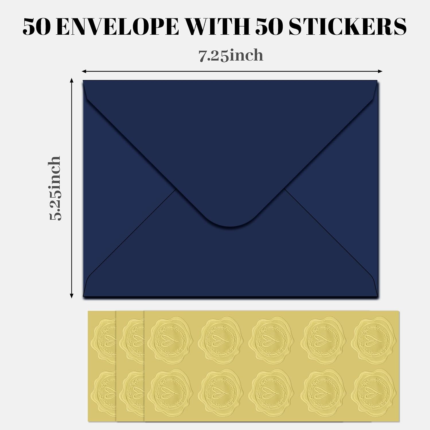 Thumbnail 1 de Rinrda Blue A7 Envelopes for 5x7 Cards, Self-Seal with Gold Stickers
