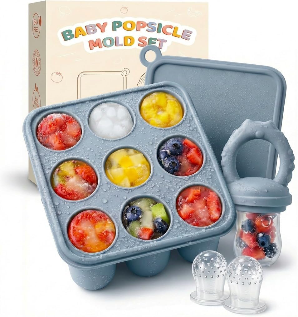 Detalle de Fruit Feeder for Babies (4M+) with Teething Dummy & Breast Milk Freezer Mold – BPA Free, Blue