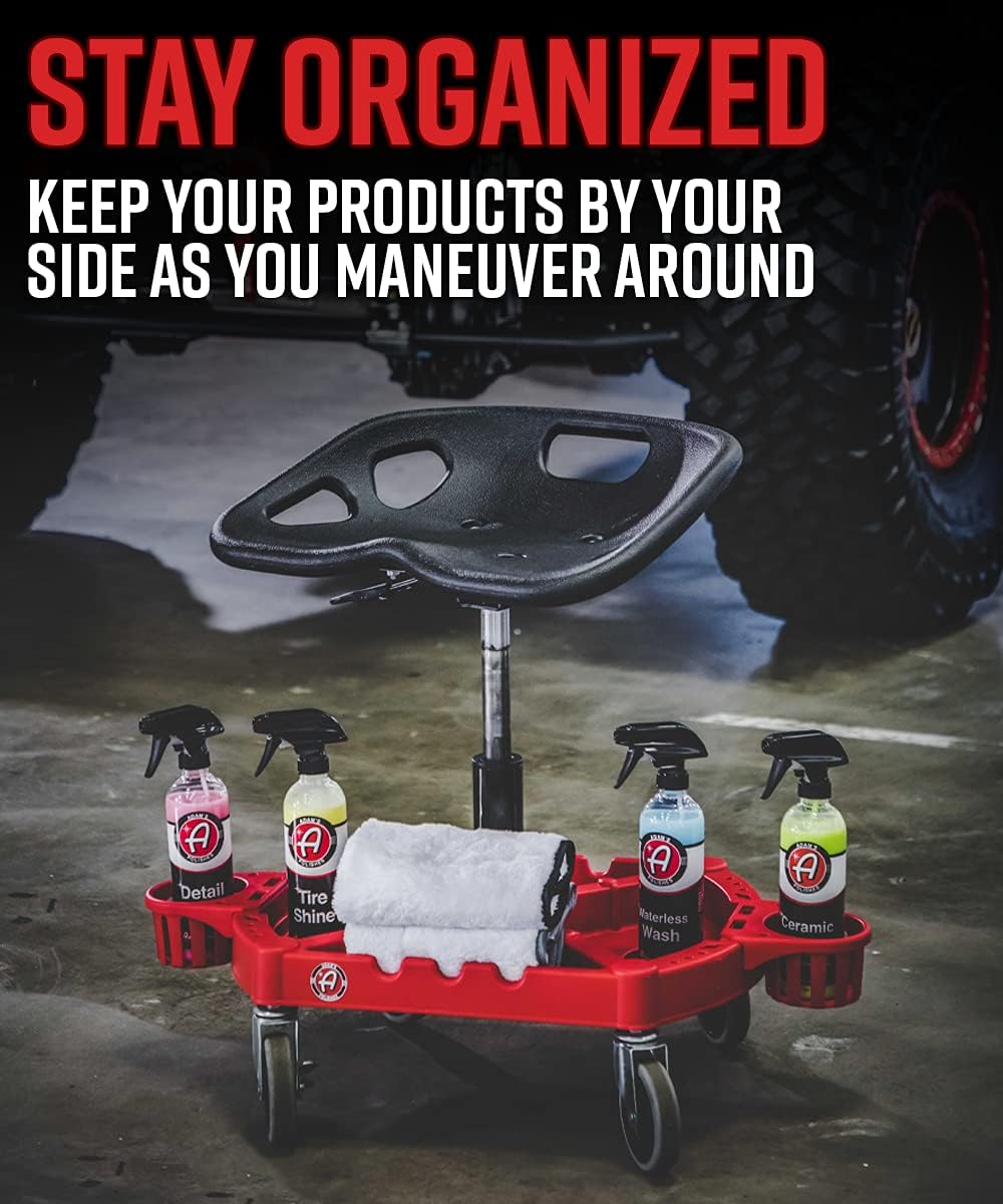 Detalle de Adam's Polishes Pro Rolling Stool: Adjustable Car Detailing Stool with Underseat Storage