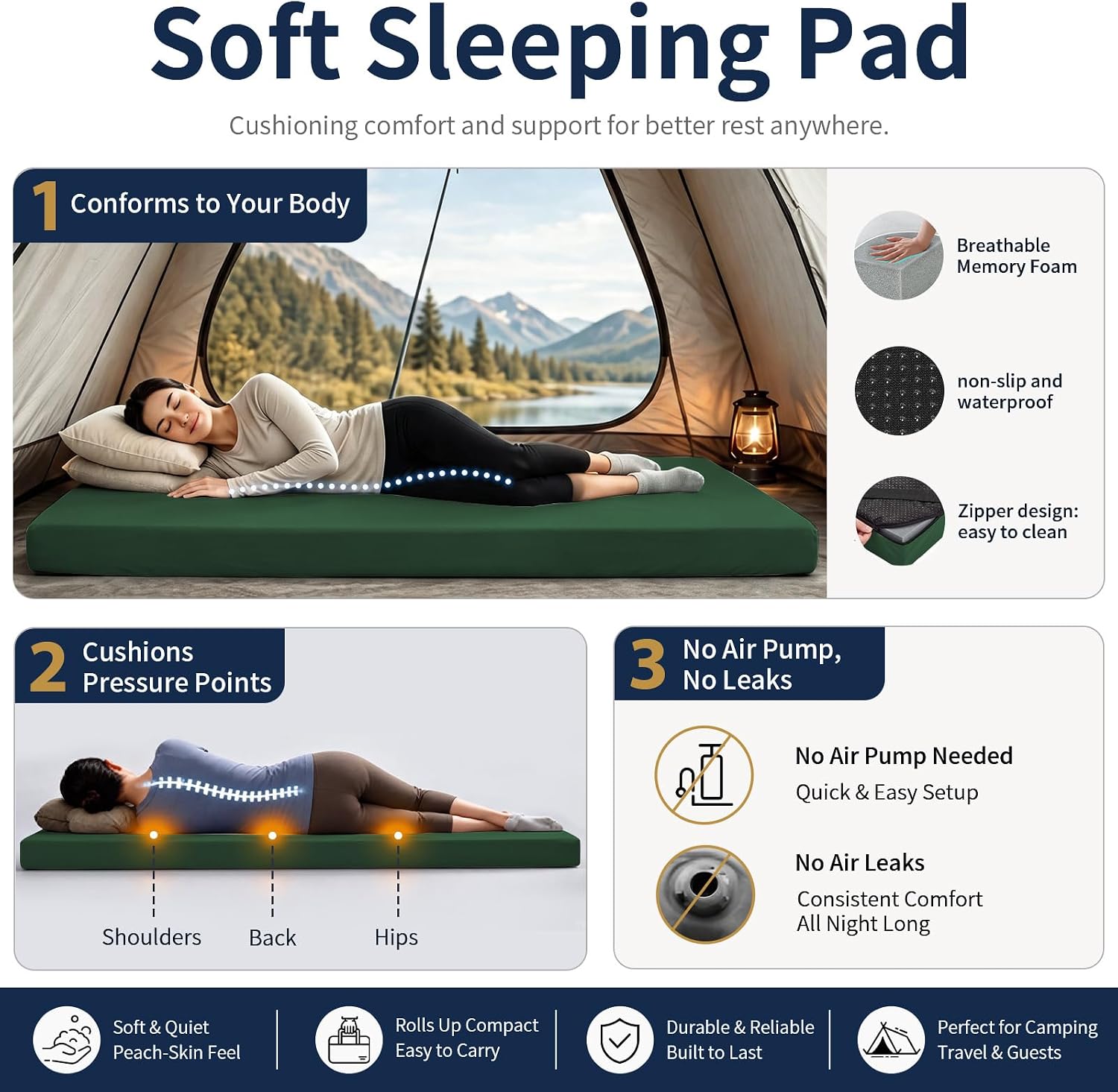 Detalle 2 de CYMULA Memory Foam Camping Mattress Pad