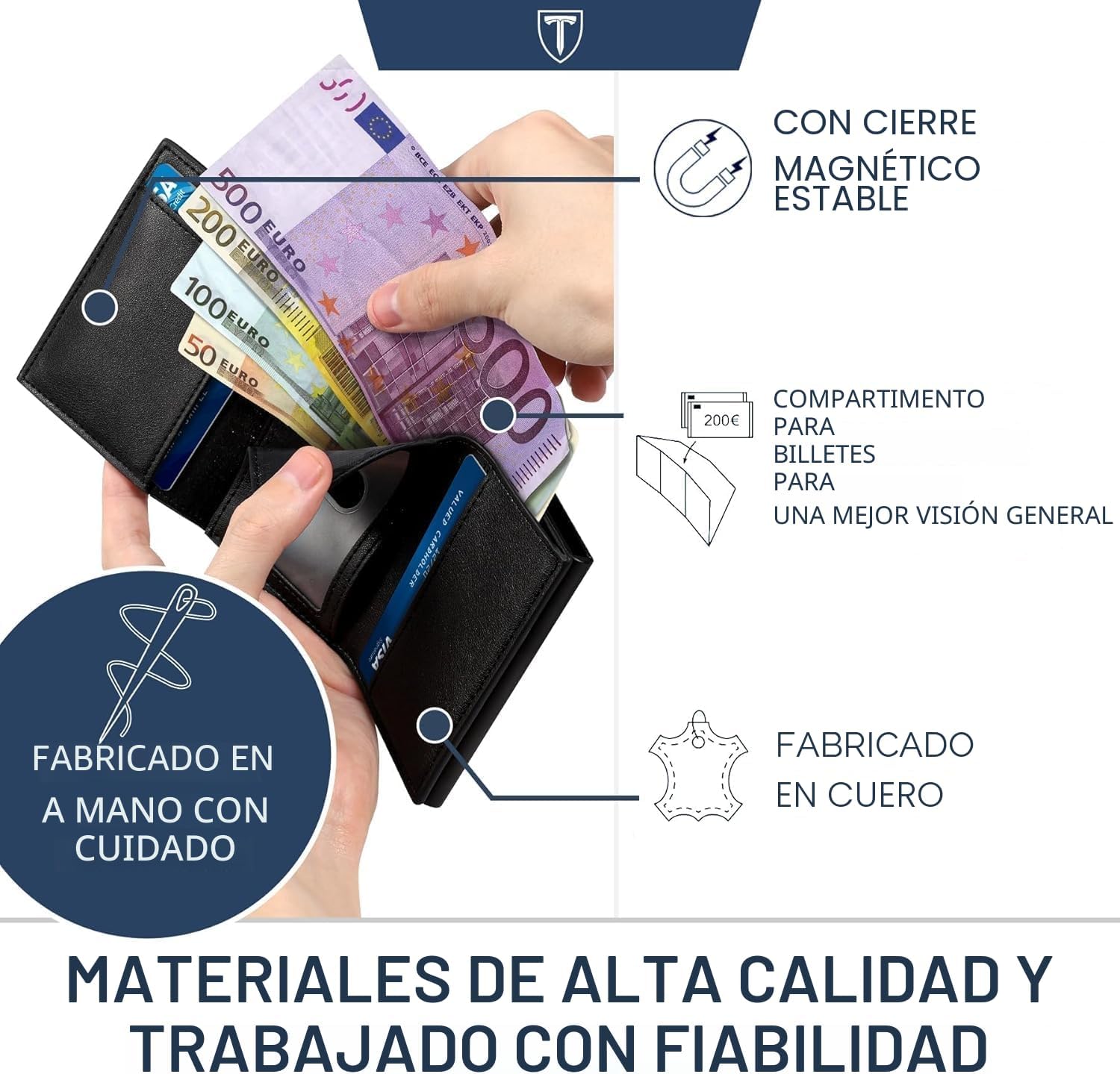 Detalle de TEEHON Cartera Hombre de Cuero con Bloqueo RFID y Tarjetero Emergent