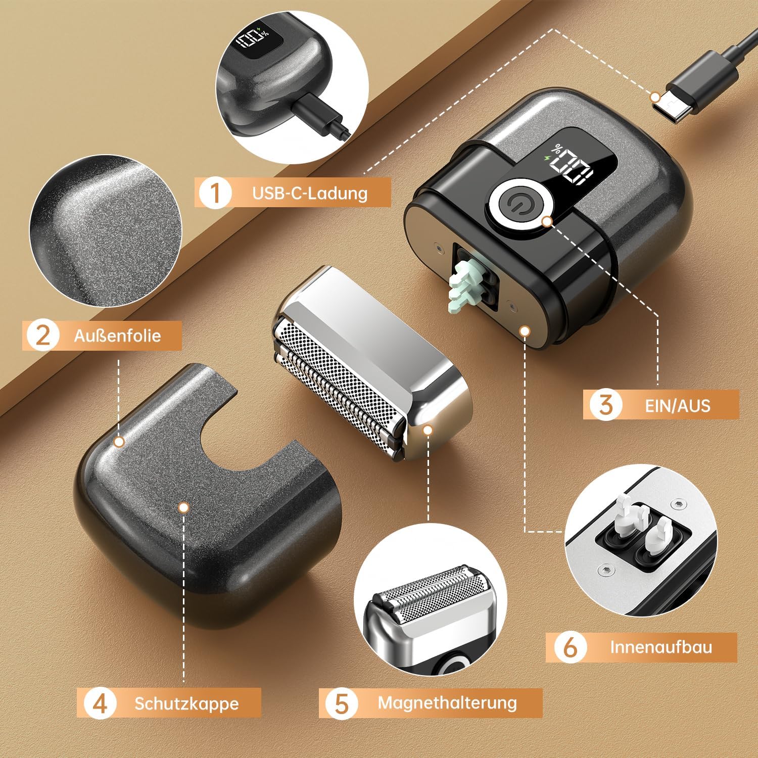 Thumbnail 6 de FNITAER Elektrisch Folienrasierer Herren – kompakter Reisebegleiter mit USB-C, IPX7