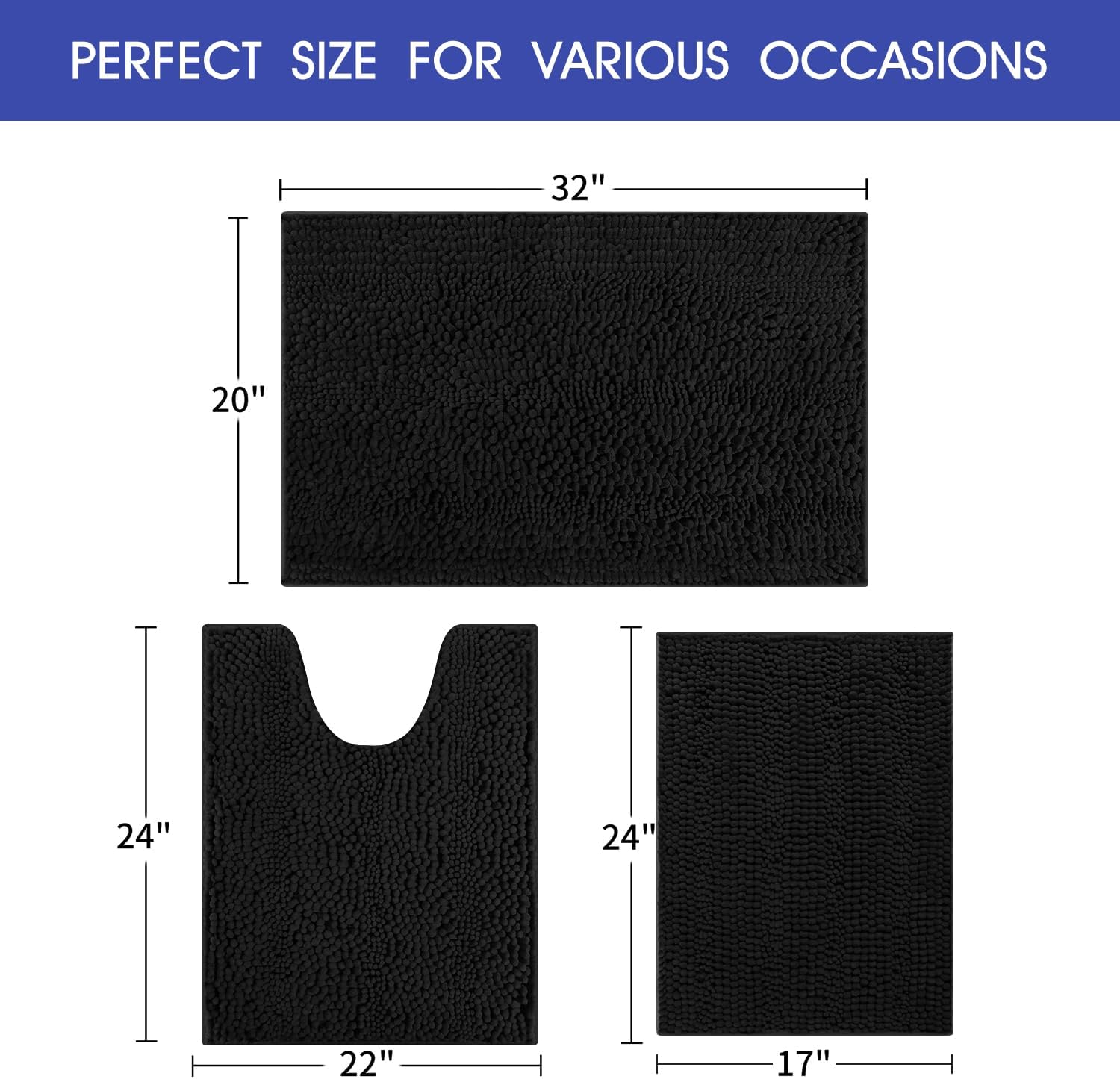 Detalle 2 de ACCUMTEK Striped Black Bathroom Rug Set 3 Pieces