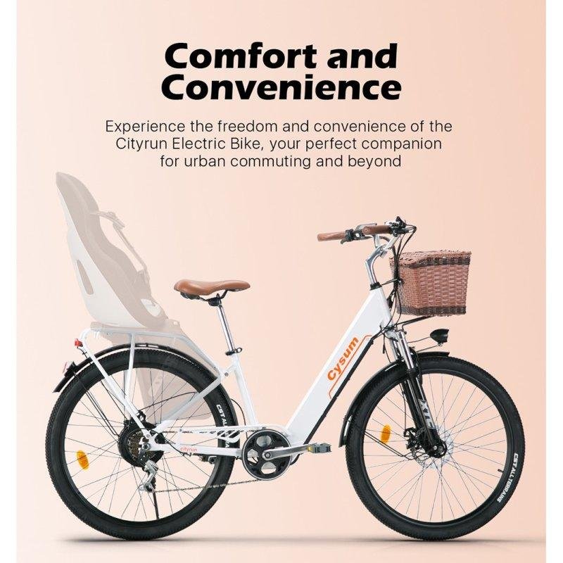 Detalle de Bicicleta Eléctrica Cysum Cityrun-26 250W 36V 10Ah 26" Blanco