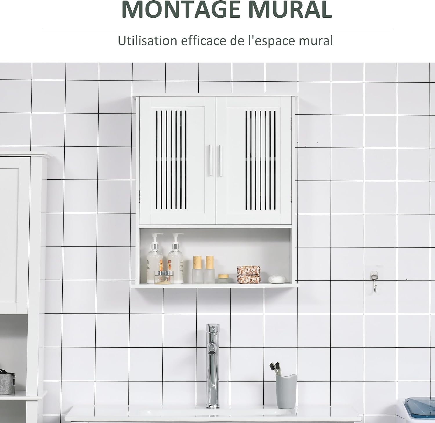Detalle 2 de kleankin Armoire Murale 60 x 20 x 70 cm
