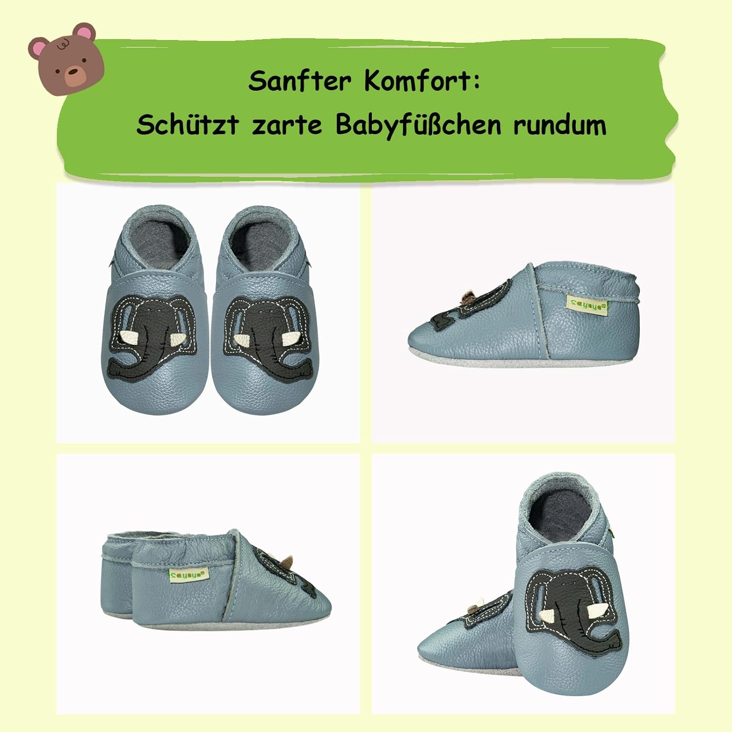 Thumbnail 4 de SAYOYO Weiche Leder-Krabbelschuhe für Babys – rutschfeste Lauflernschuhe aus echtem Leder