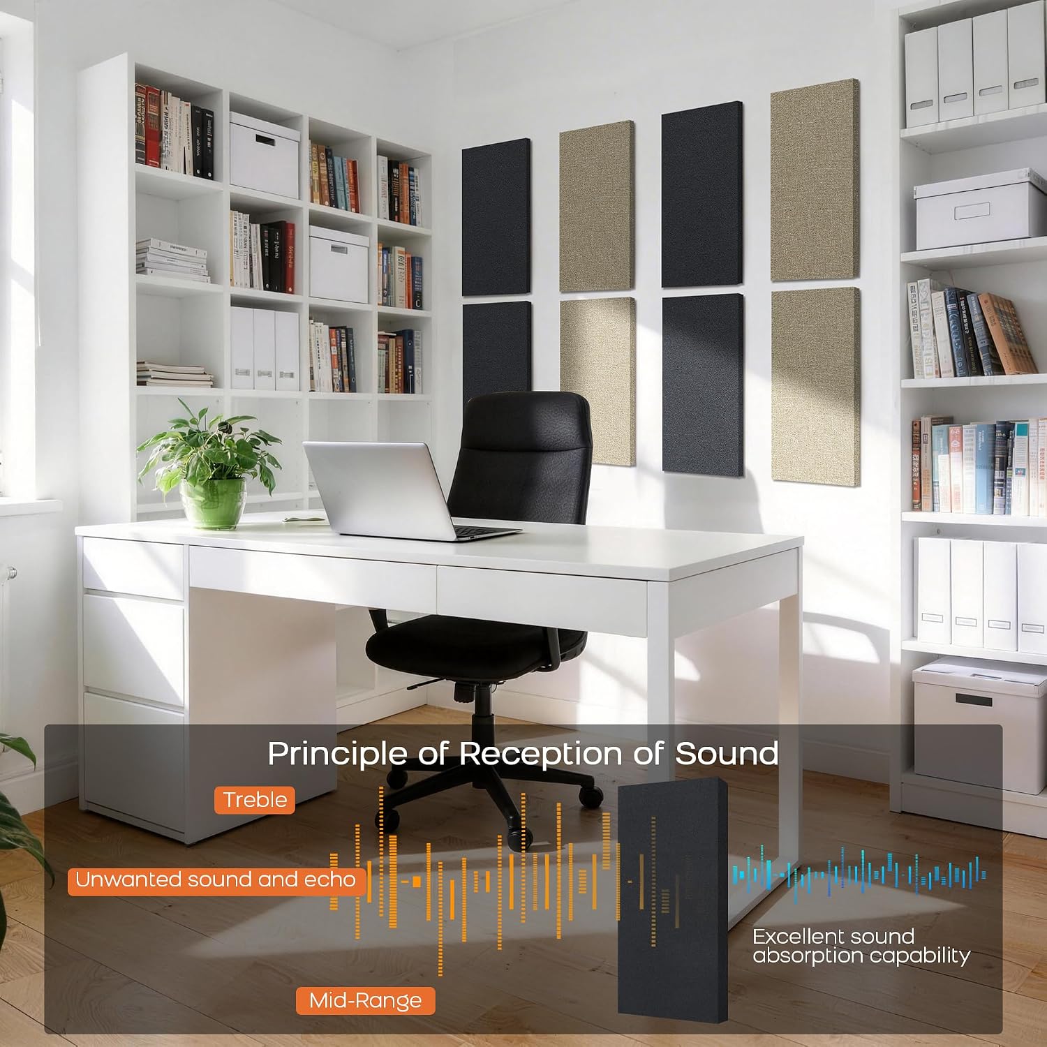 Thumbnail 3 de BUBOS 2-Pack Fabric Acoustic Panels, 23.6 x 11.8 x 1-Inch, Self-Adhesive