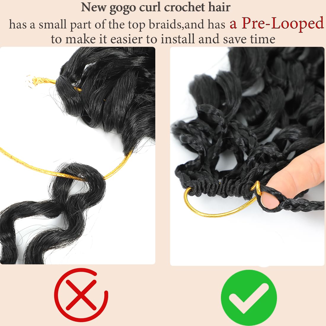Detalle 2 de Pre Looped Gogo Curl Crochet Hair 12 Inch, 8 Packs – Pre Twisted Short Curly Crochet Hair for Black Women, Ocean Wave Water Wave Deep Braiding (12 inch 1B)