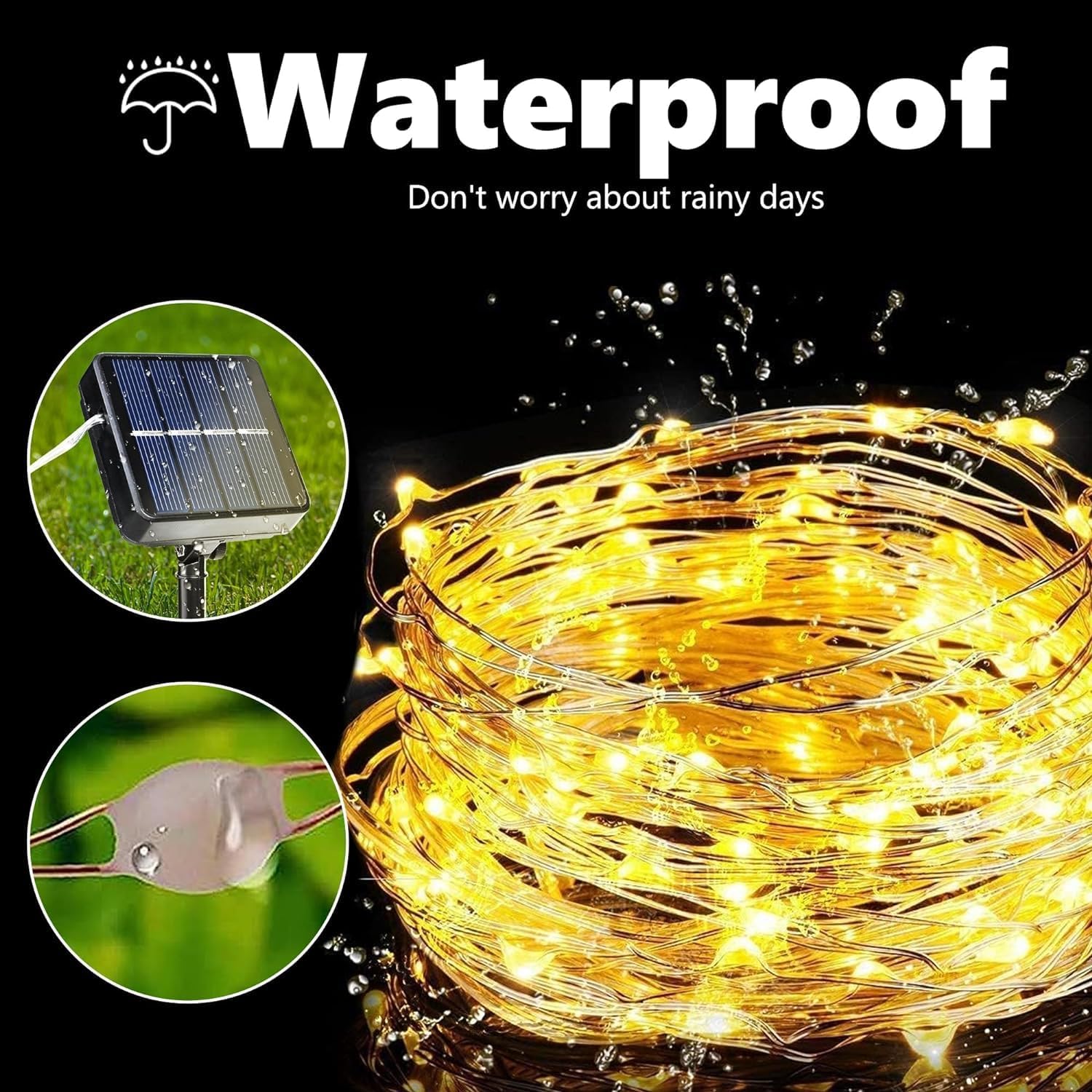 Thumbnail 3 de Joomer 2er Solar-Lichterkette außen (12 m, 120 warmweiße LEDs, IP65) – mit 8 Modi und automatischem ON/OFF