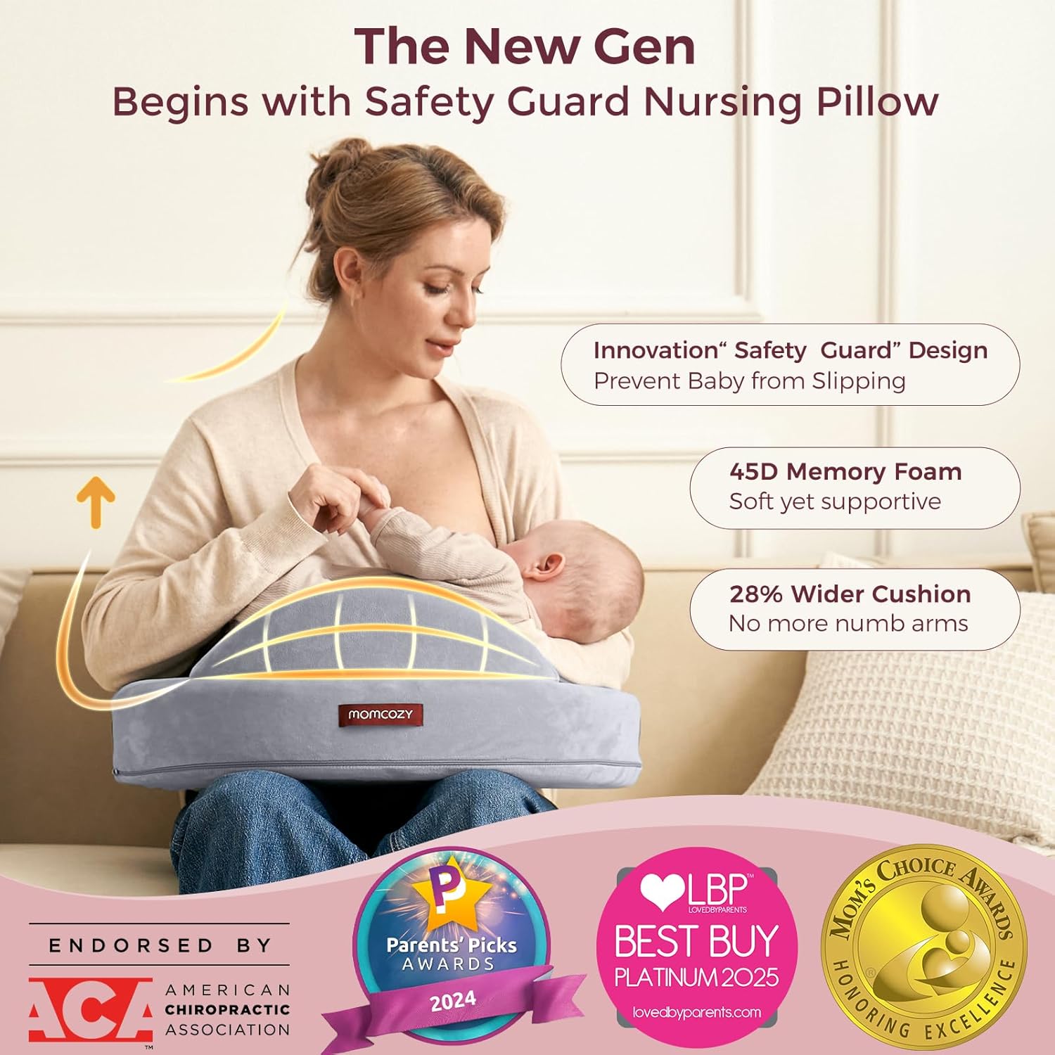 Thumbnail 1 de Momcozy Memory Foam Nursing Pillow: Ergonomic Support with Safety Fence for Confident Feeding