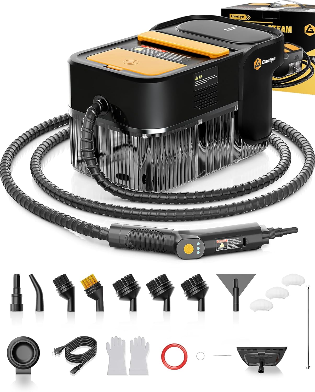 Detalle de Gautye Dampfreiniger 3-stufig verstellbarer Griff – 2 L Wassertank, 18 Zubehörteile, 1600 W