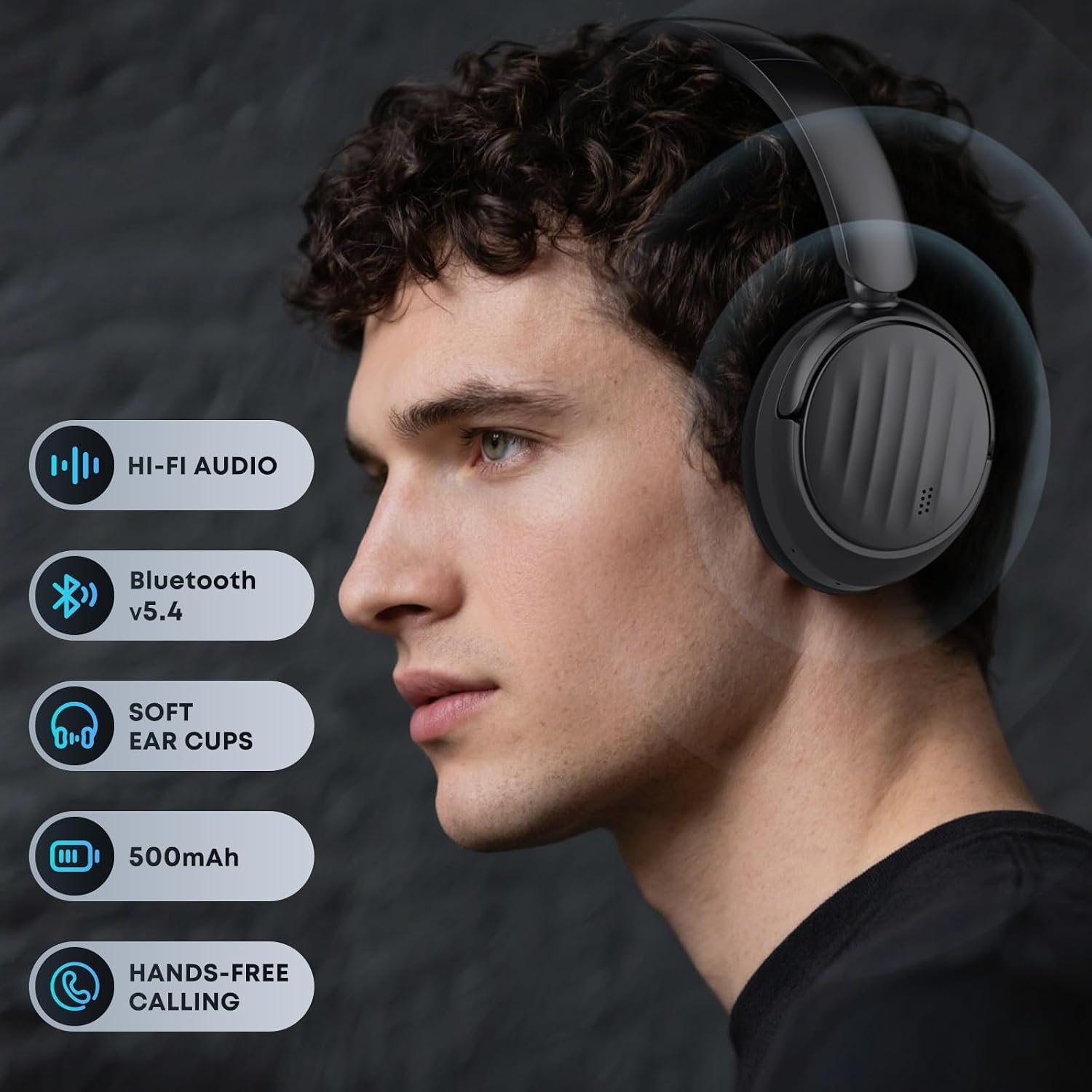 Detalle de MMWOWARTS Bluetooth Headphones with ANC — 35H Playtime, Over-Ear, Foldable, 40mm Drivers, Black