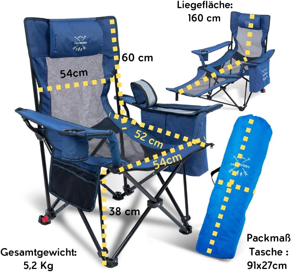 Thumbnail 6 de Faltbuddy Campingstuhl faltbar & Liegestuhl klappbar 2in1 – XXL Kühltasche, blau, bis 180 kg